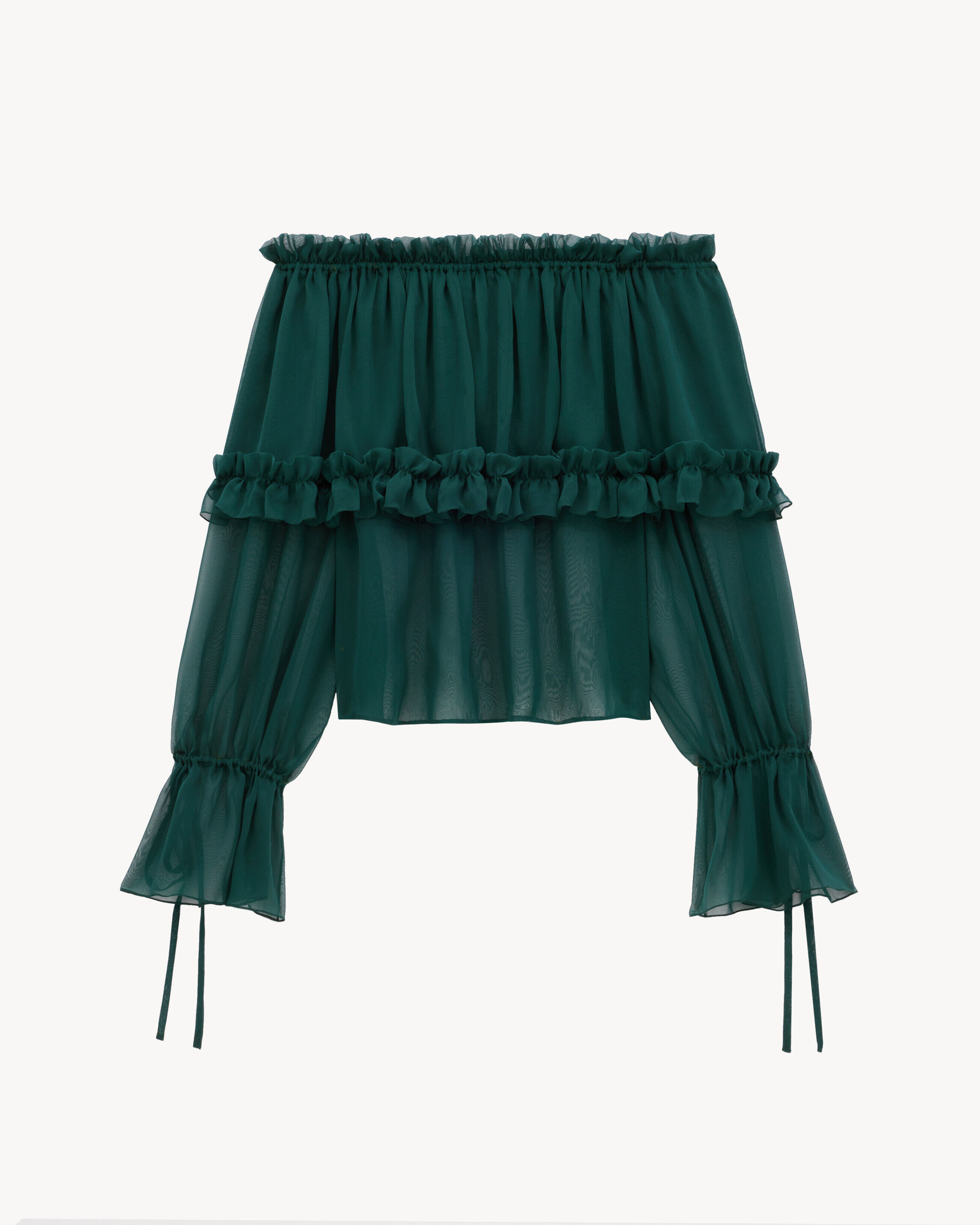 Saint Laurent Ruffled Blouse In Silk Crepe Muslin - Green - Women - 40