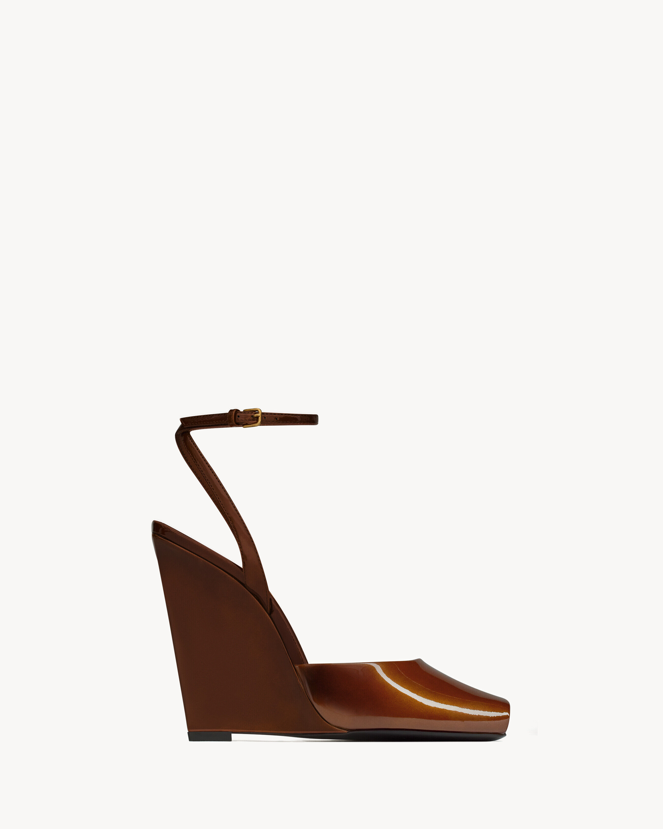 Saint Laurent La Scandale Wedges In Patent Leather - Amber - Women - 5.5