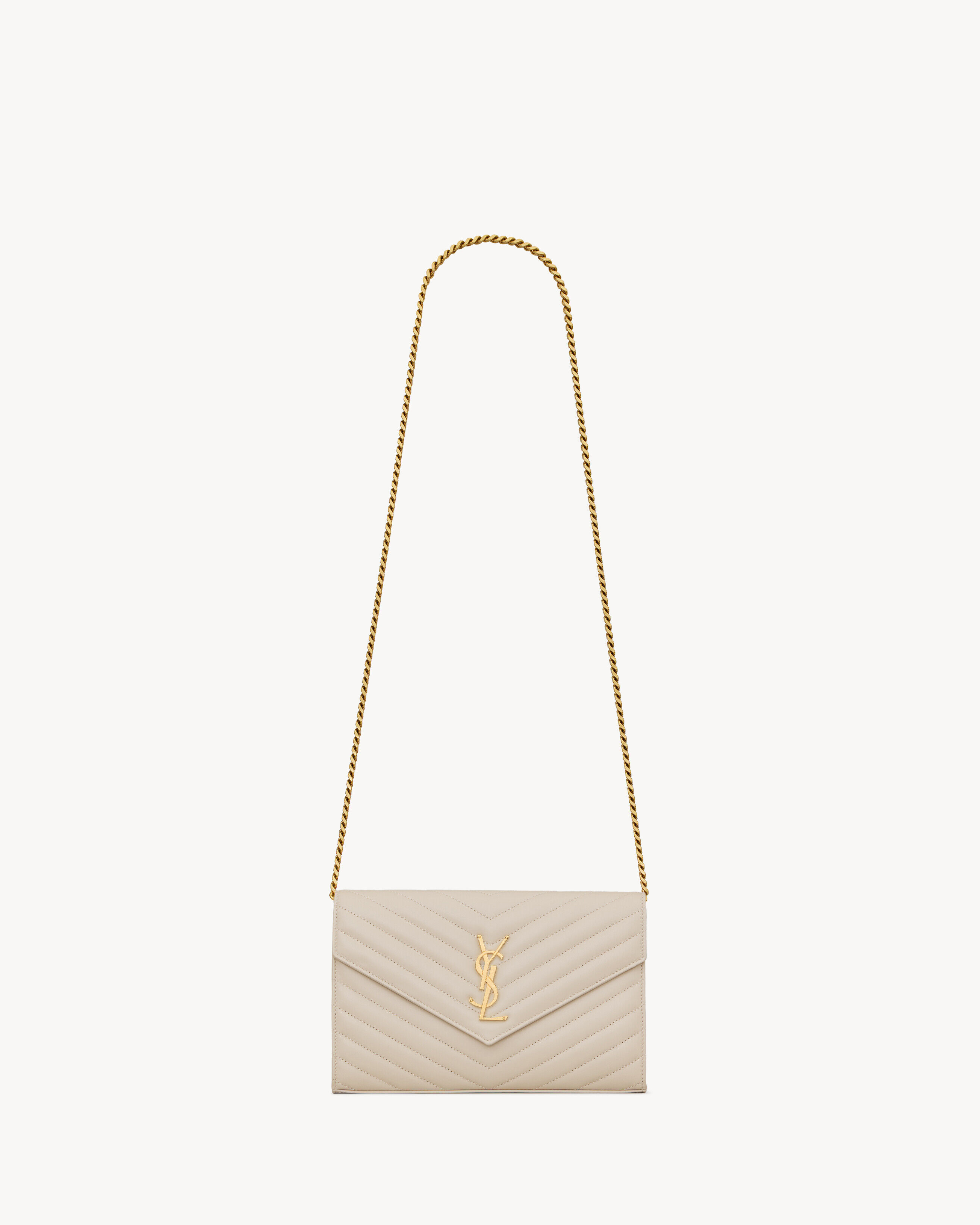 Saint Laurent Cassandre Chain Wallet In Lambskin - White - Women