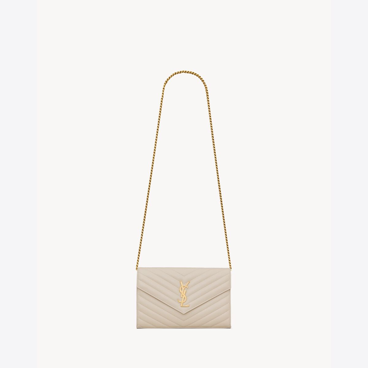 Saint Laurent Cassandre Chain Wallet In Lambskin - White - Women