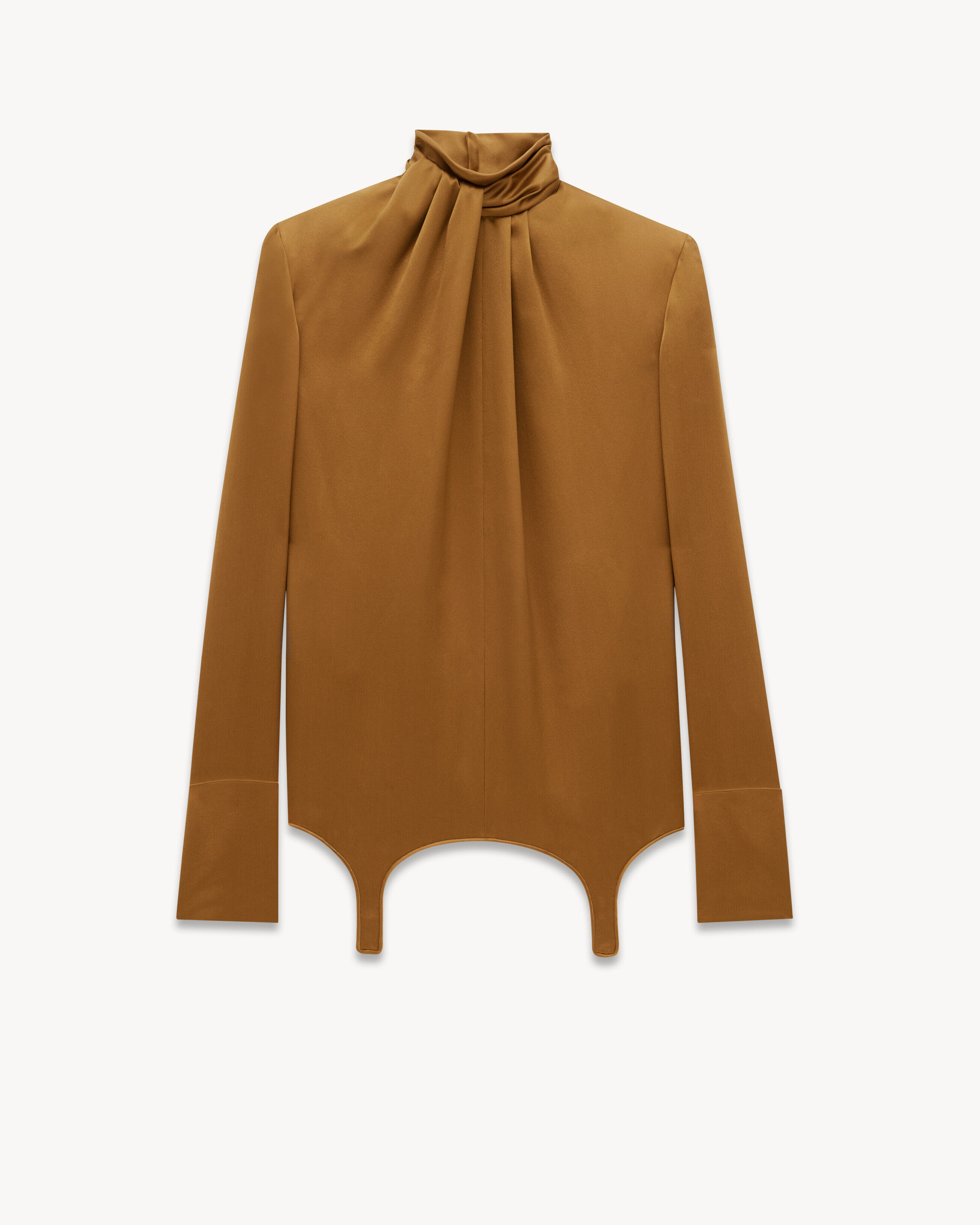 Saint Laurent Twist-Neck Garter Blouse In Silk Satin - Amber - Women - 42