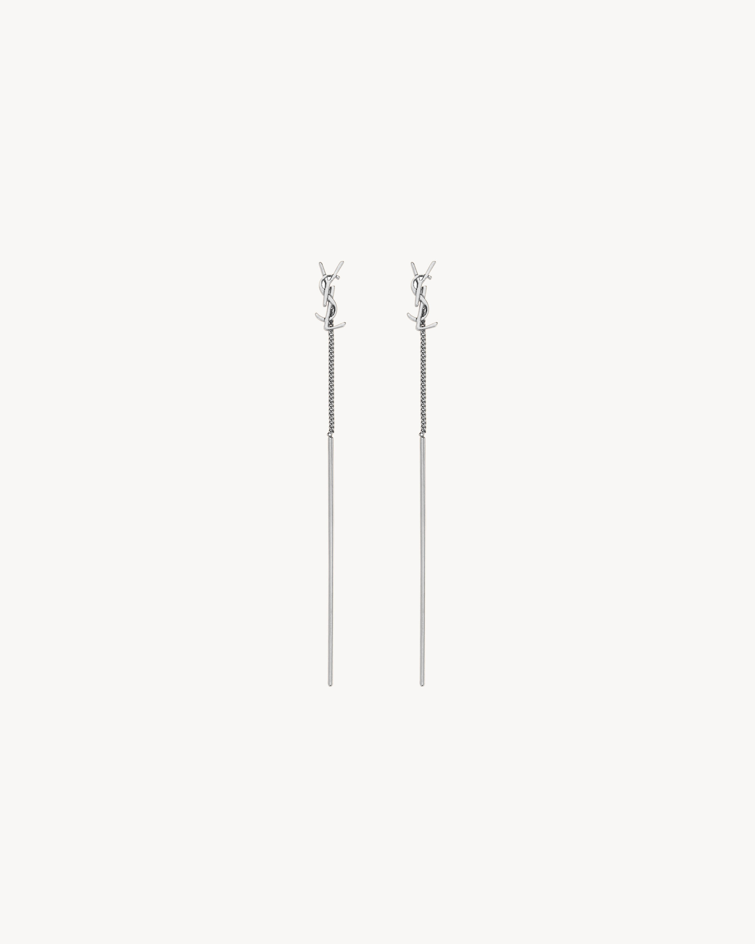 Saint Laurent Cassandre Threader Earrings In Metal - Silver - Women