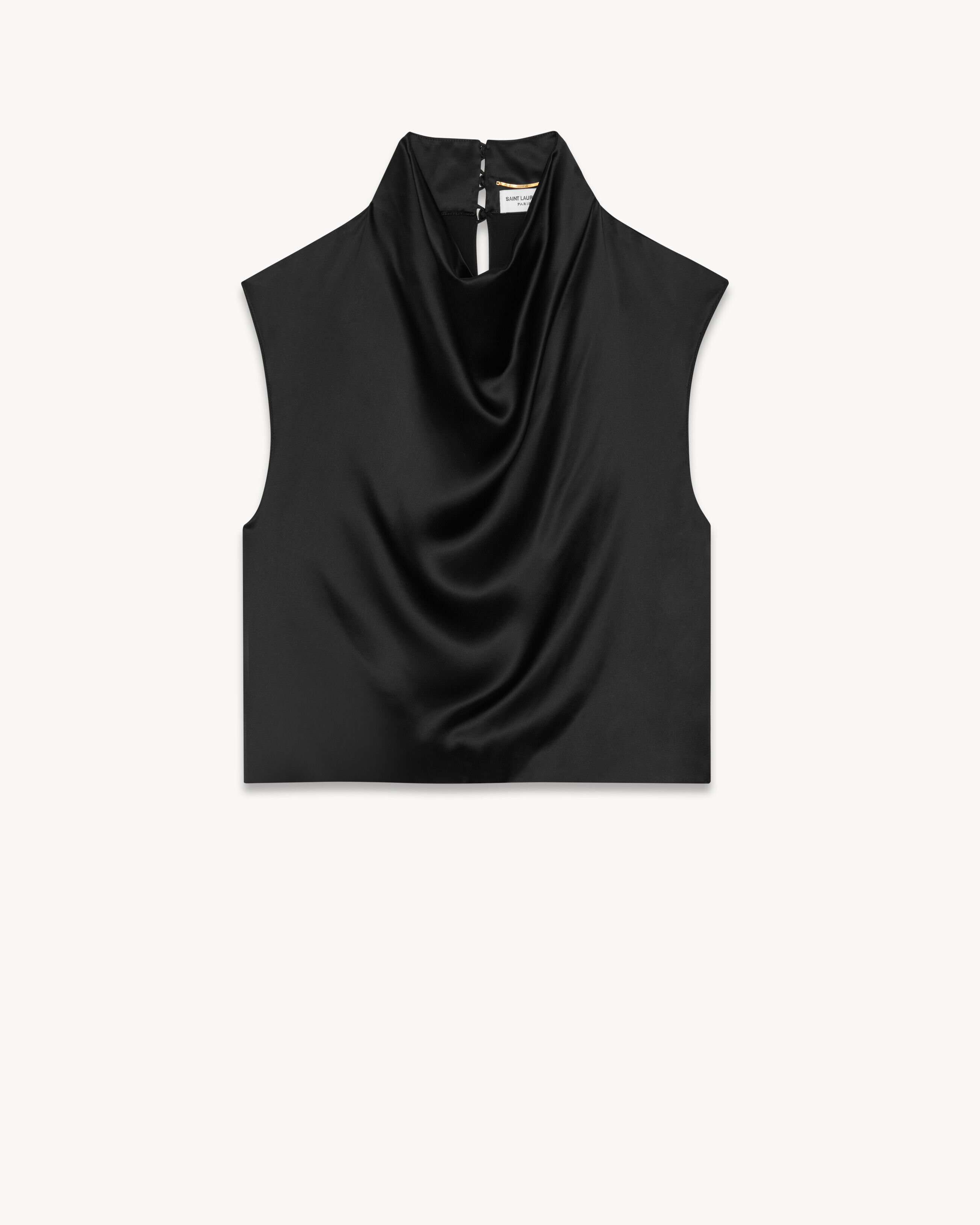 Saint Laurent Top Corto Con Collo A Cappuccio In Satin - Nero - Donna - 40