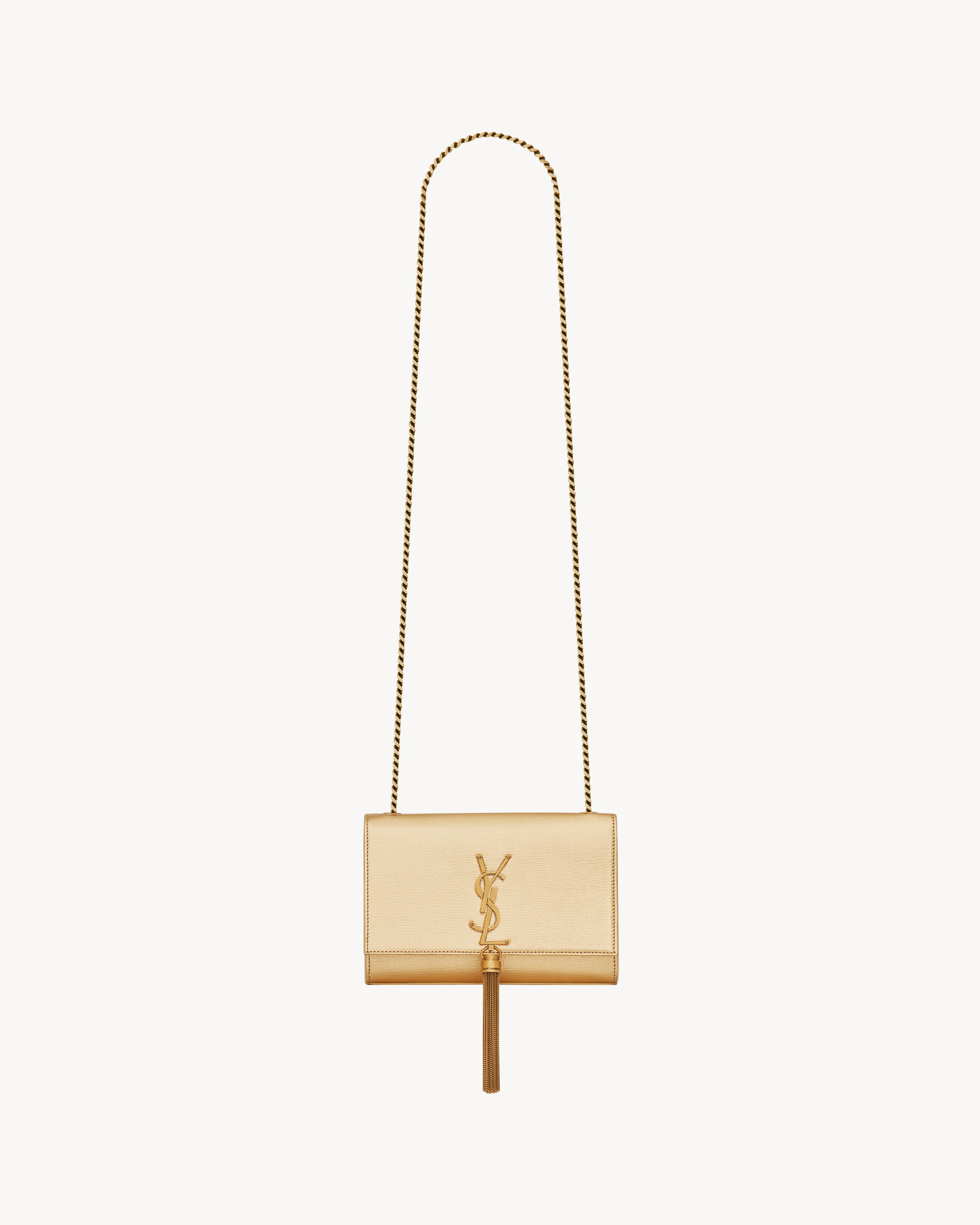 Saint Laurent Kate Tassel Small In Metallic Leather - Yellow/gold - Women