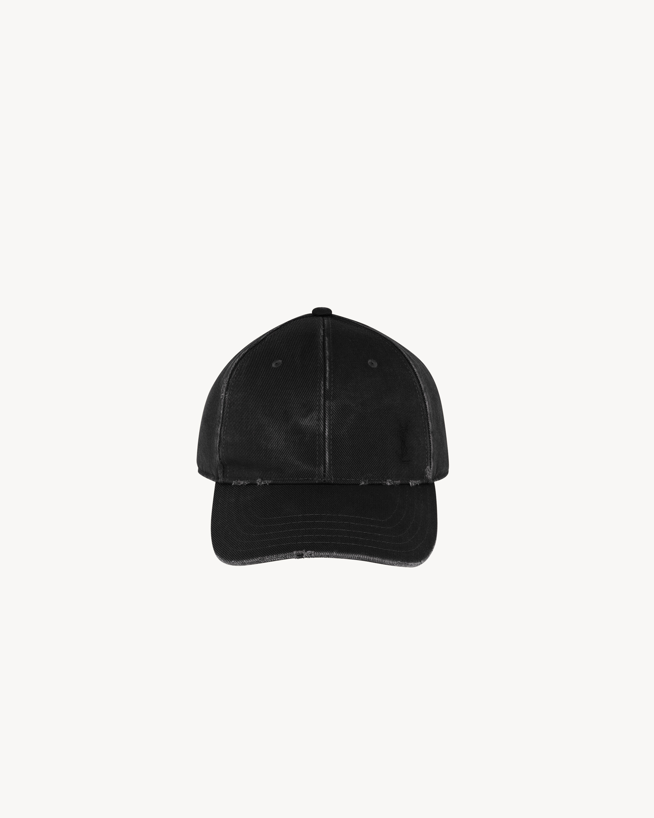 Saint Laurent Casquette Cassandre En Denim Délavé - Noir - Femme - 59