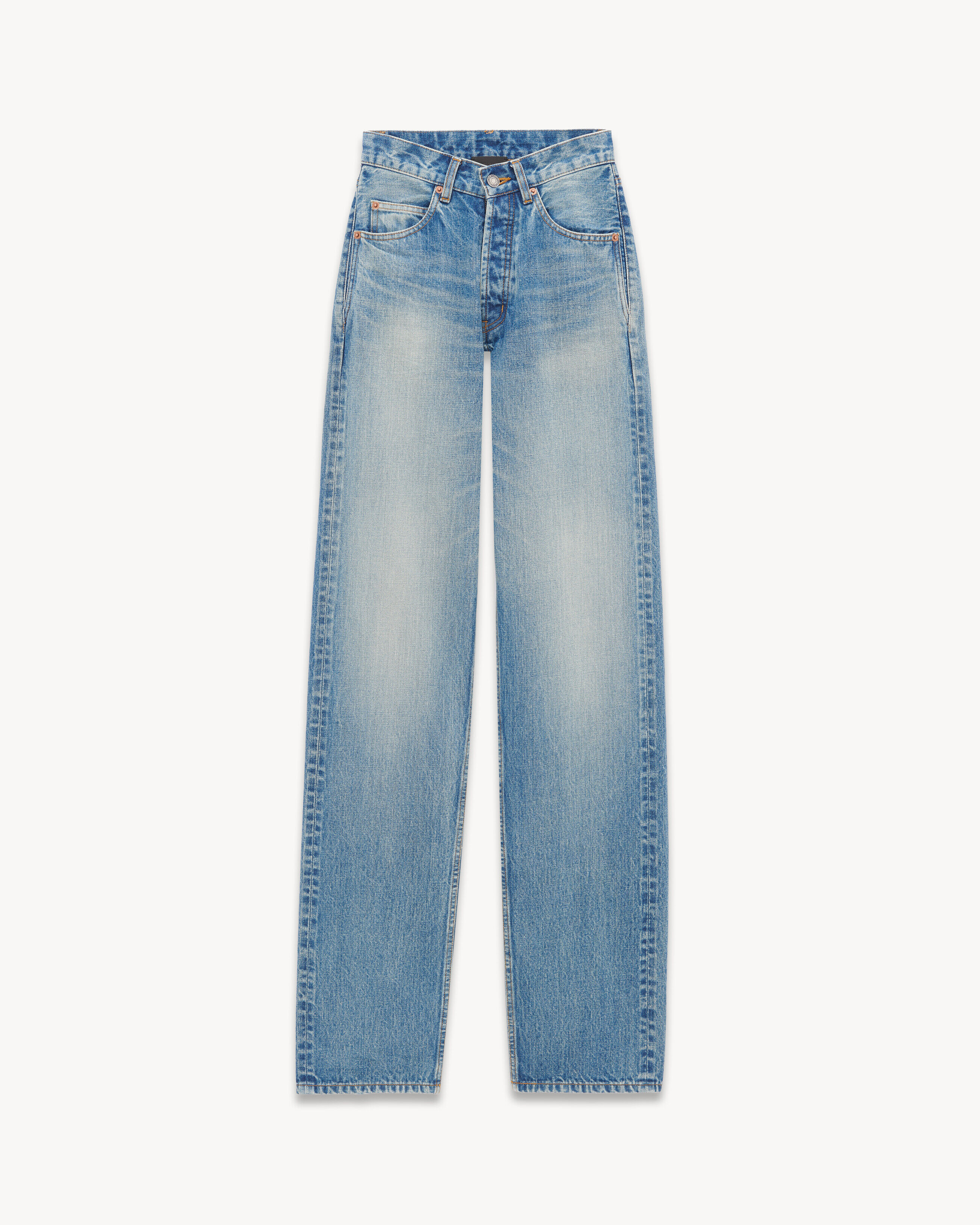 Saint Laurent V-Waist Long Baggy Jeans In Vintage Blue Denim - Blue - Women - 44