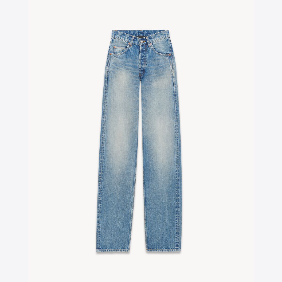 Saint Laurent V-Waist Long Baggy Jeans In Vintage Blue Denim - Blue - Women - 10