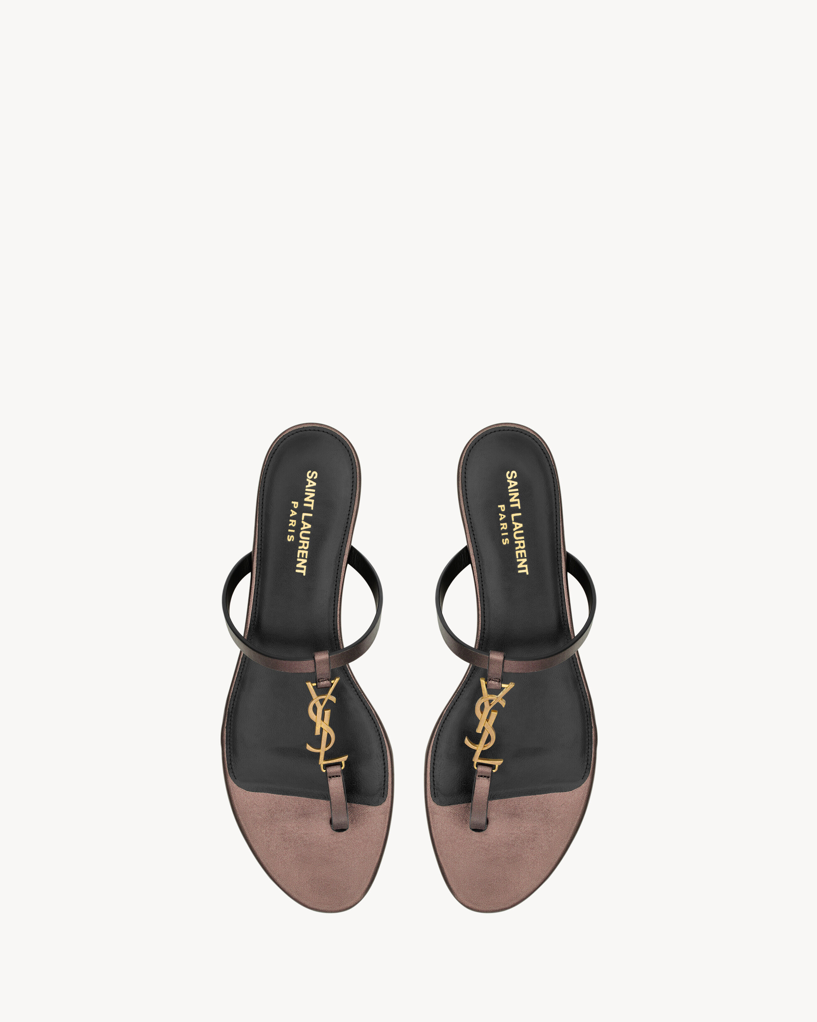 Saint Laurent Cassandra Slides In Laminated Metallic Leather - Amber - Women - 36