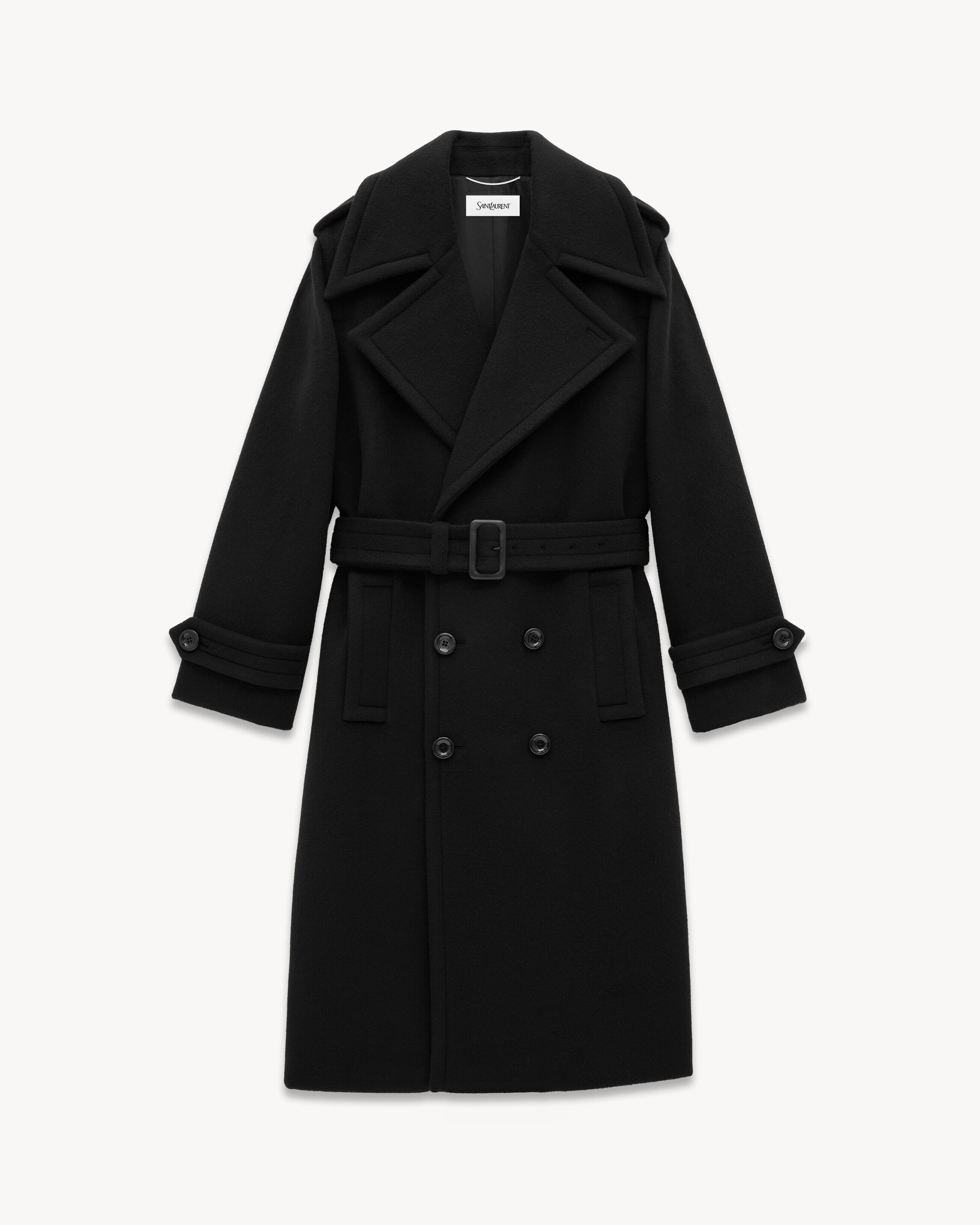 Saint Laurent Trench Coat In Wool And Cashmere Felt - Black - Men - 44