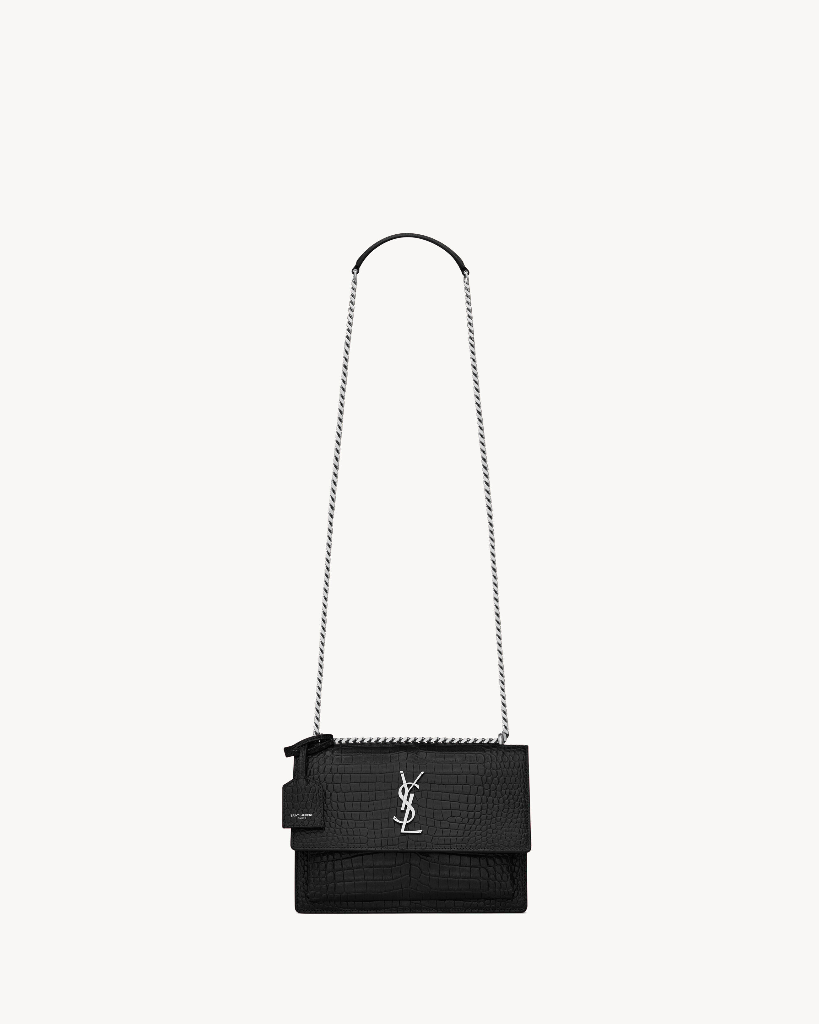 Saint Laurent Sunset Medium In Crocodile-Embossed Leather - Black - Women