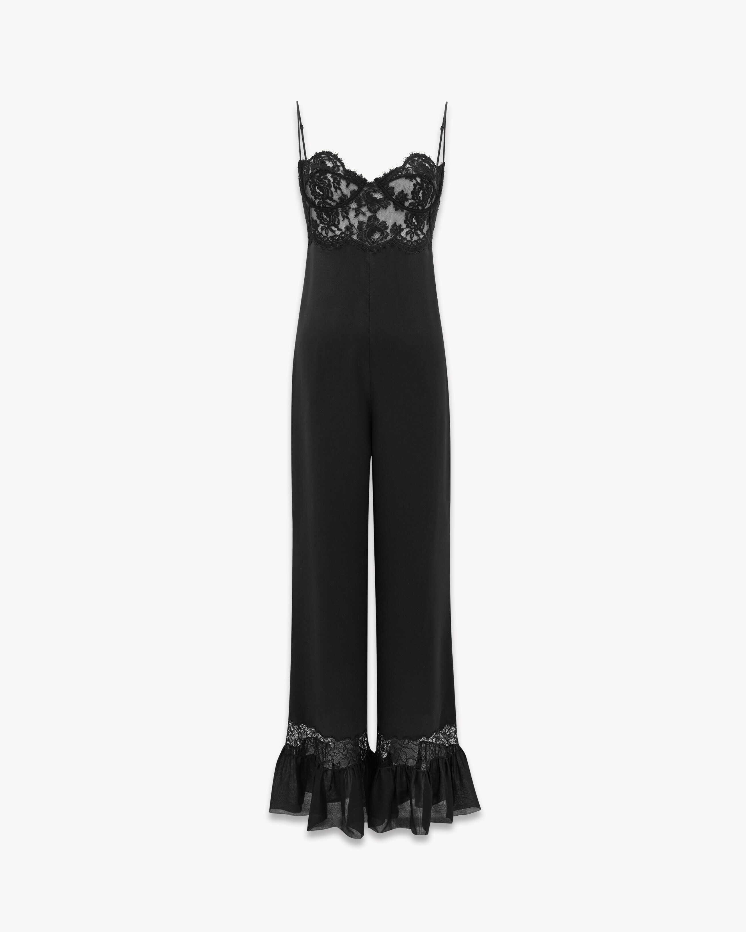 Saint Laurent Jumpsuit In Silk Satin And Lace - Black - Women - 40