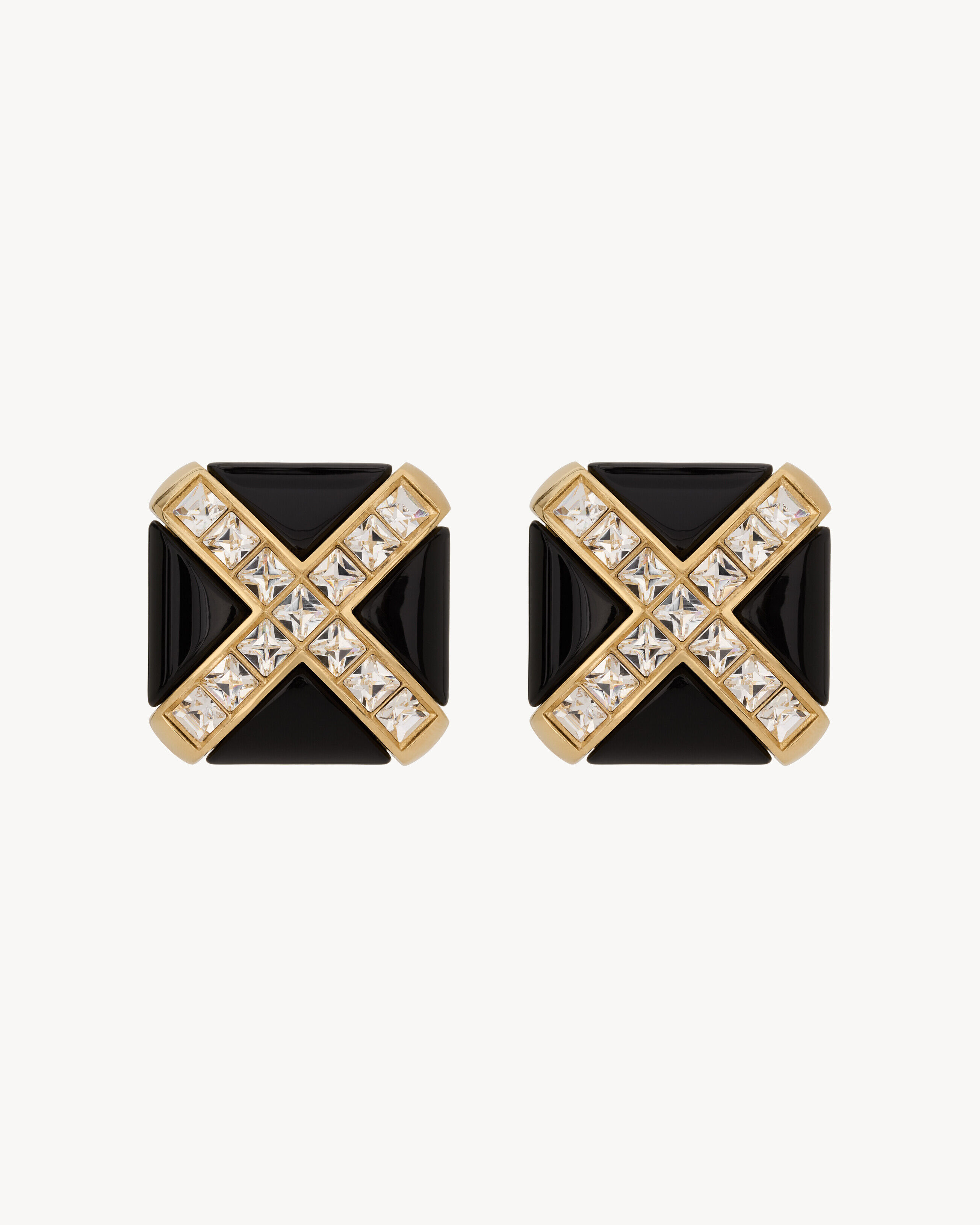 Saint Laurent Crystal Cross Earrings In Resin And Metal - Black - Women