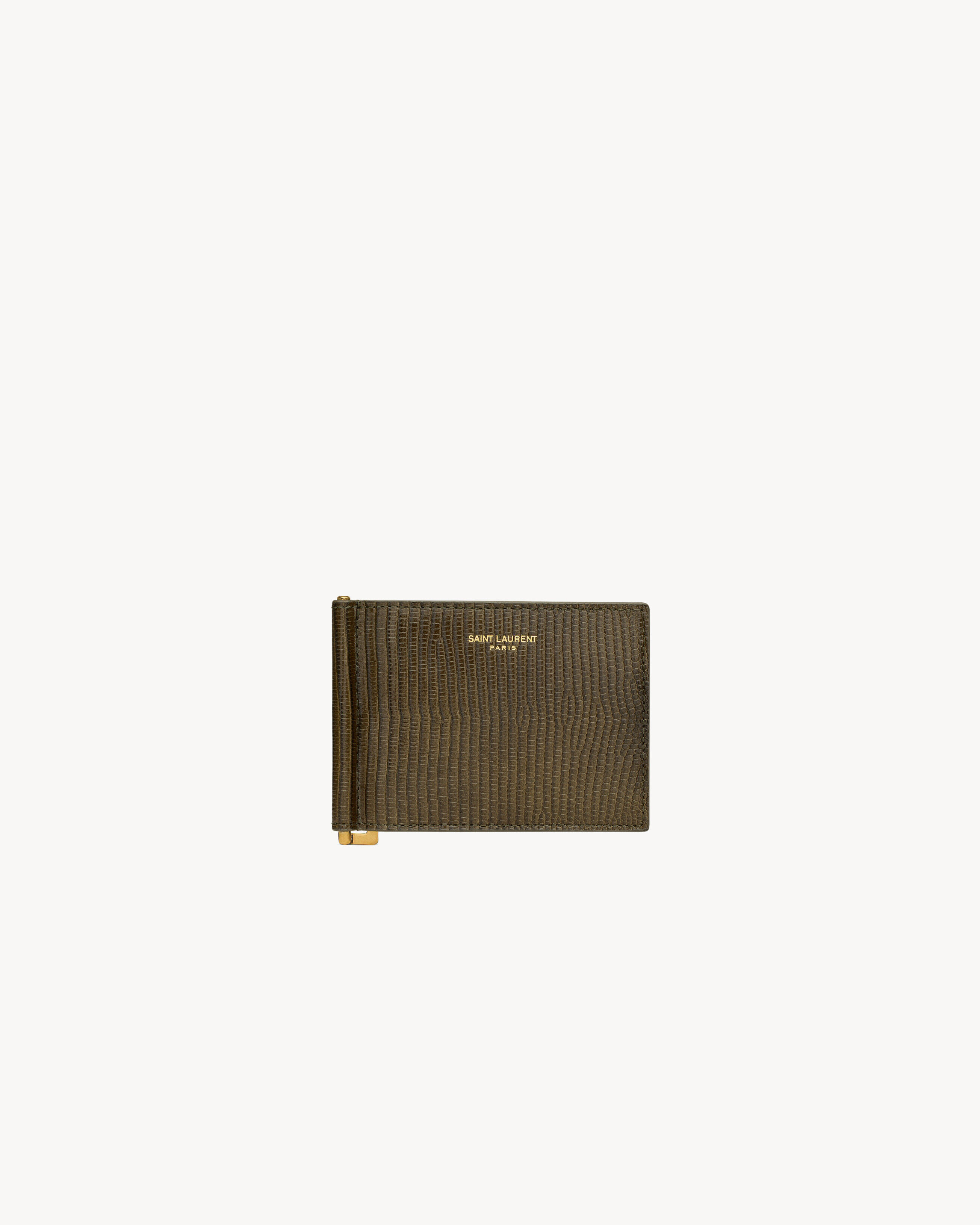 Saint Laurent Paris Bill Clip Wallet In Lizard - Green - Men