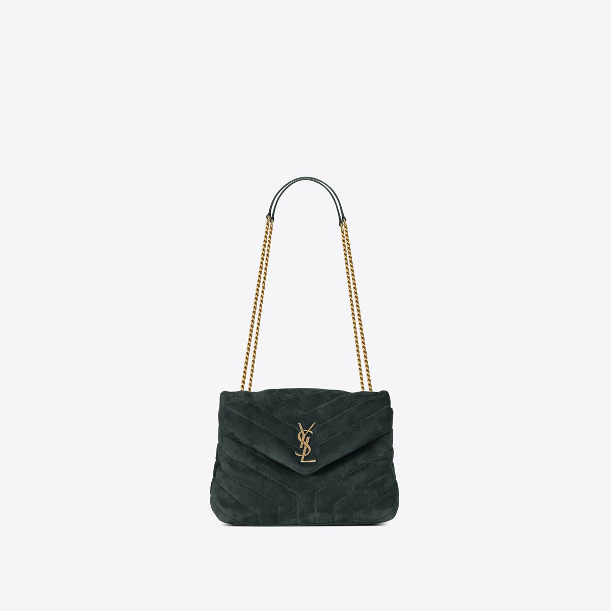 Loulou Small Chain Bag In "Y"-Quilted Suede Green One Size | Saint Laurent Inc. (Global)