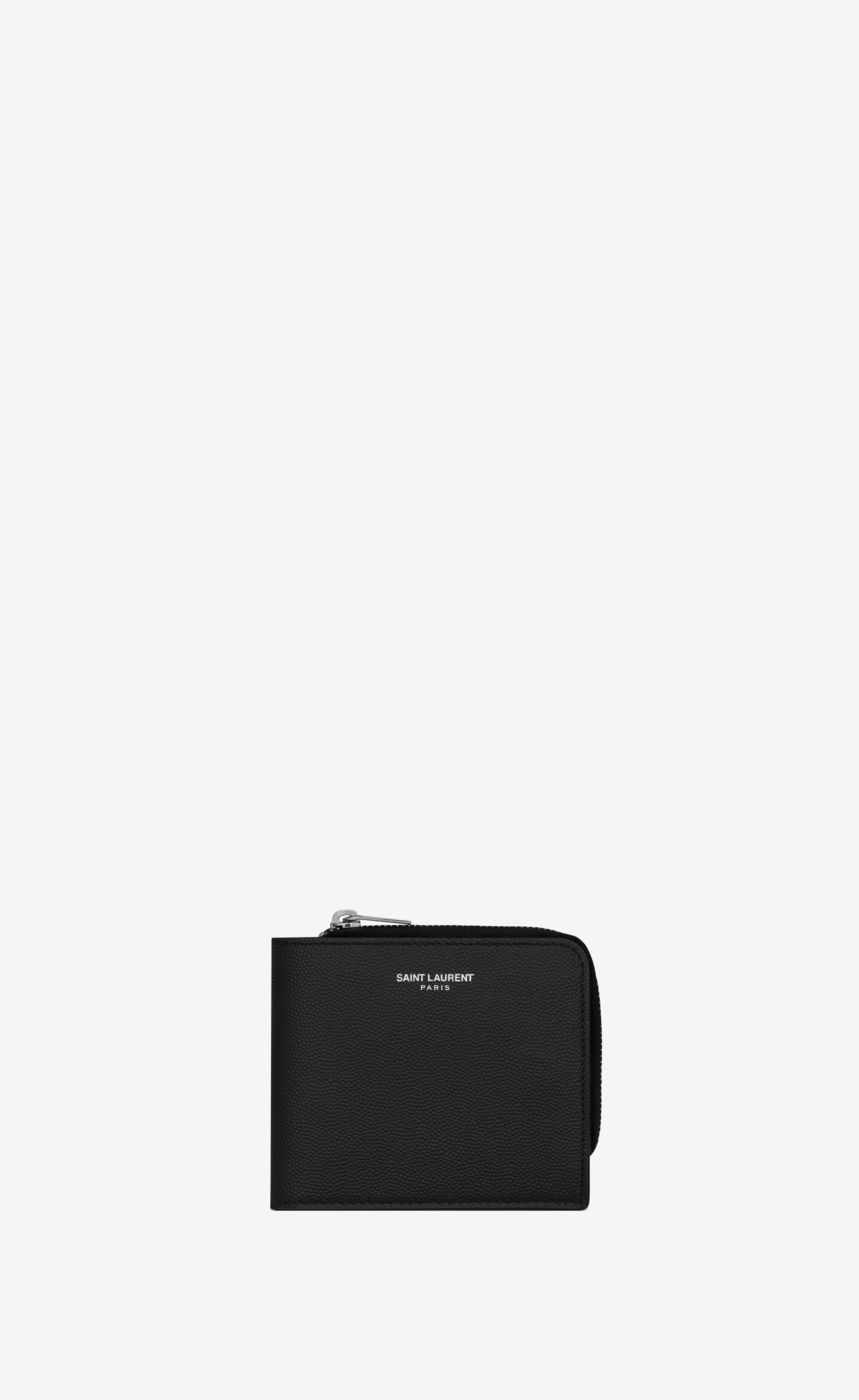 Saint Laurent East/West Zip-Around Wallet In Grain De Poudre Leather - Black - Men