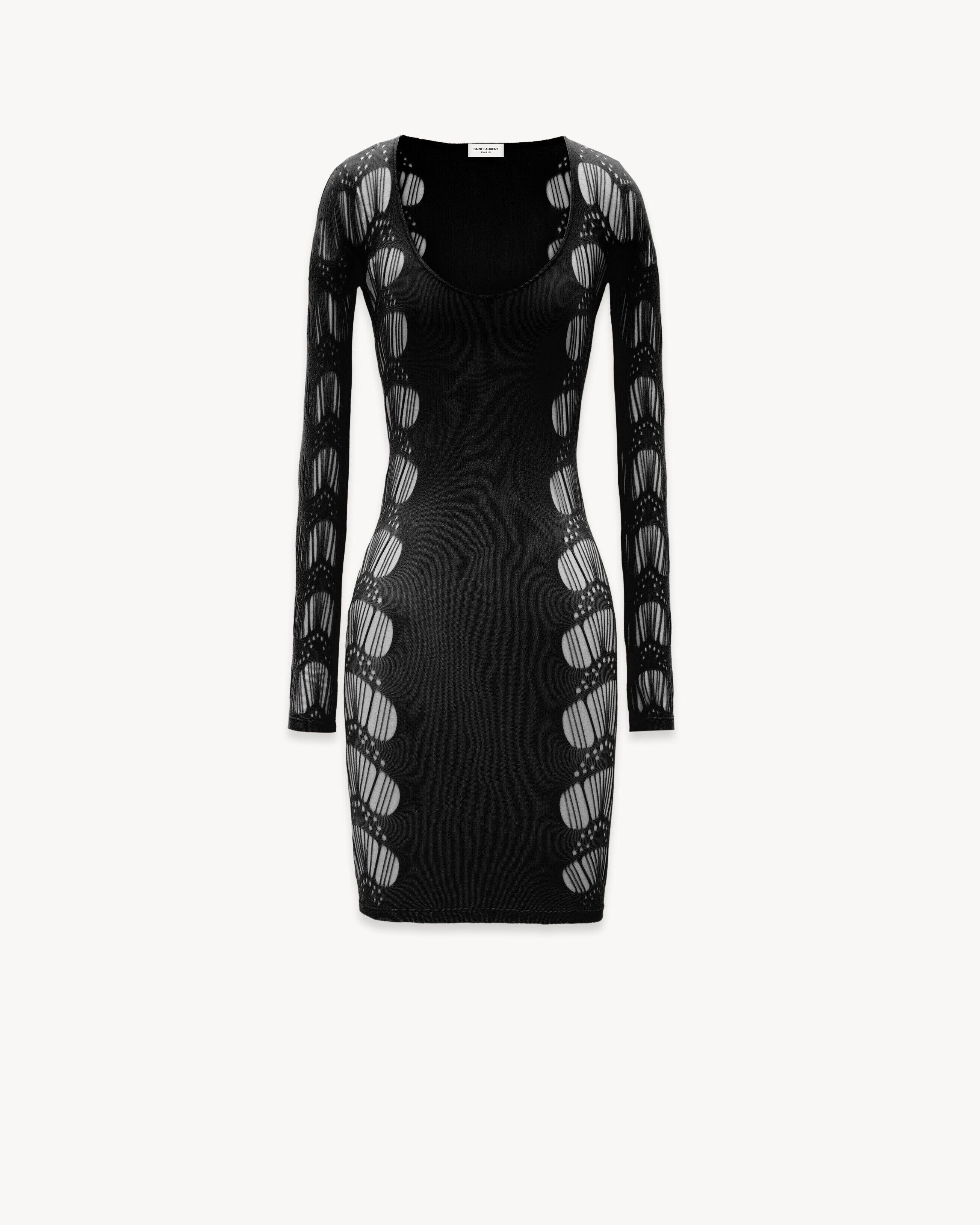 Saint Laurent Dress In Ladder-Knit Jersey - Black - Women - S