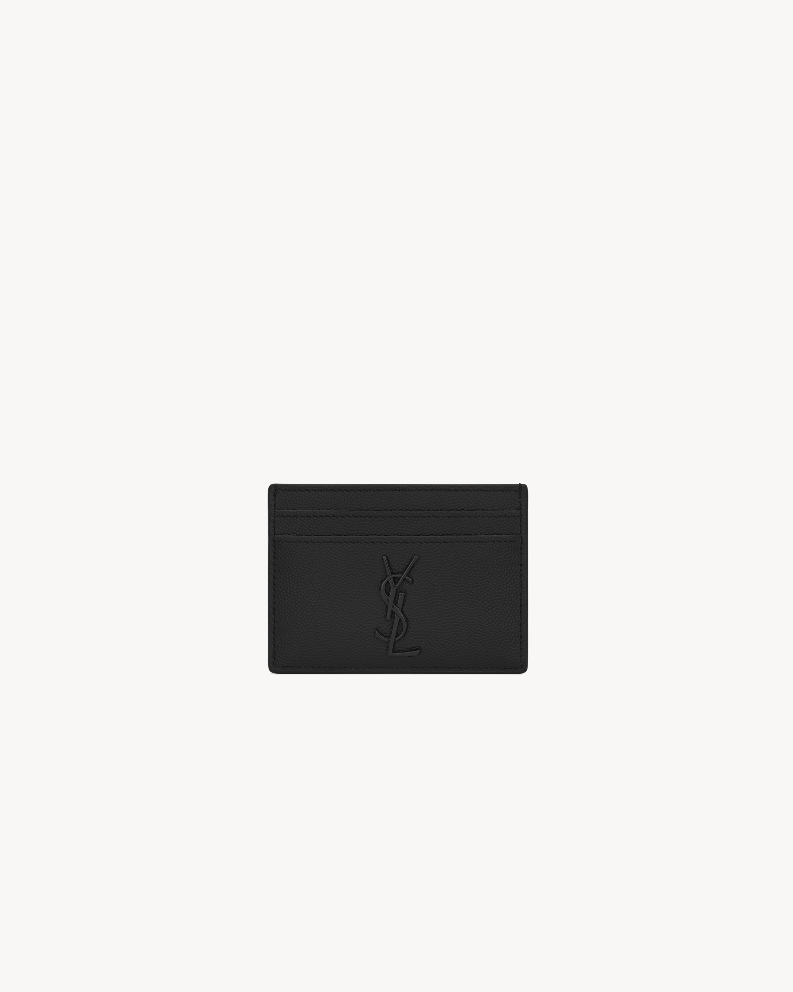 Saint Laurent Cassandre Tarjetero De Piel Repujada Grain De Poudre - Negro - Hombre