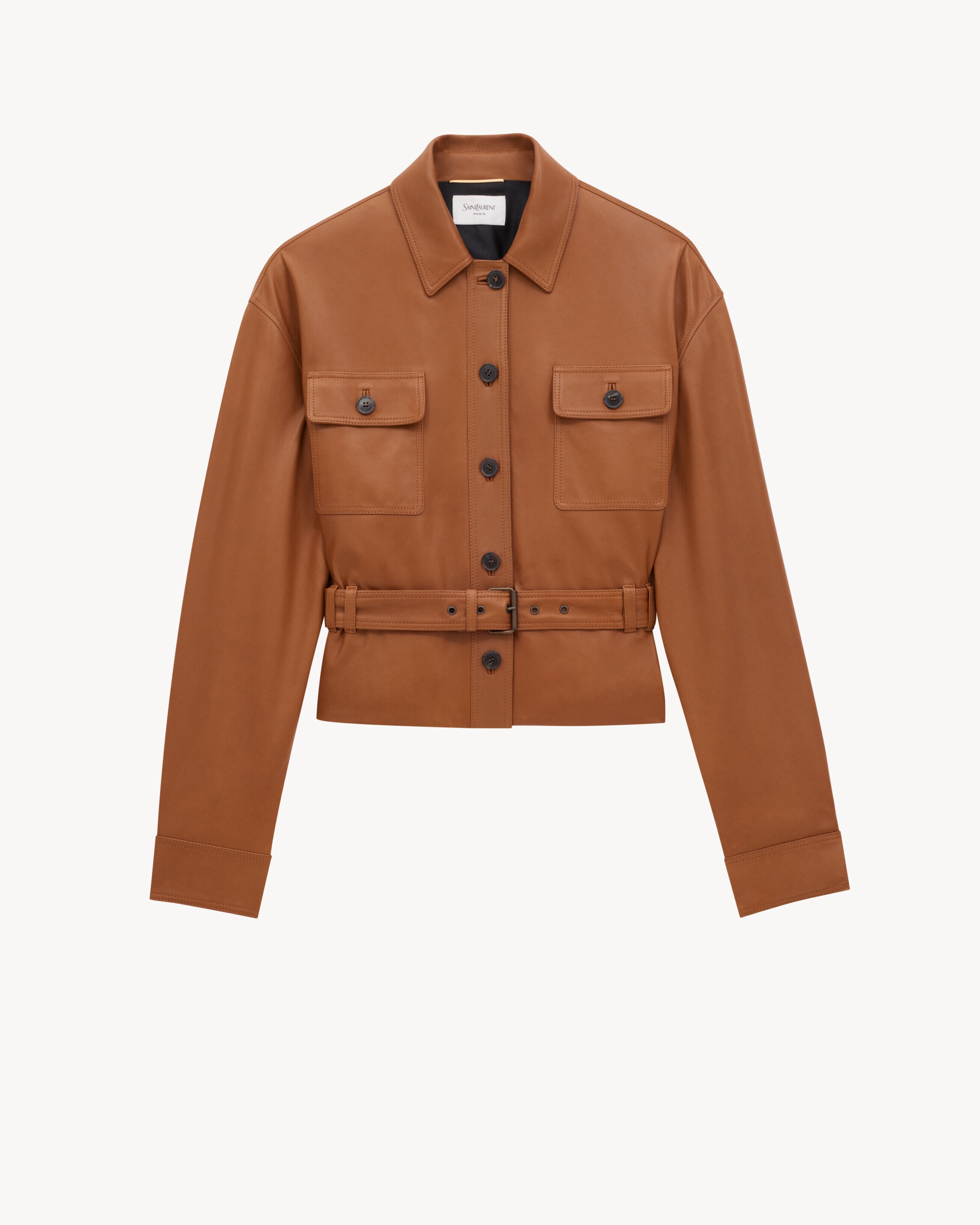 Saint Laurent Saharienne Short Jacket In Lambskin - Amber - Women - 16