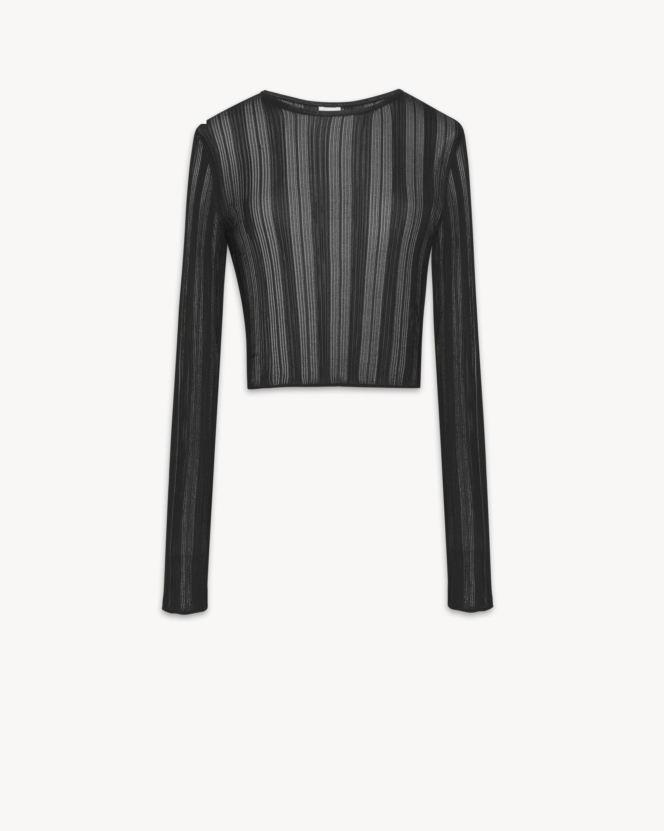 Saint Laurent Crop Top In Maglia A Righe - Nero - Donna - XL