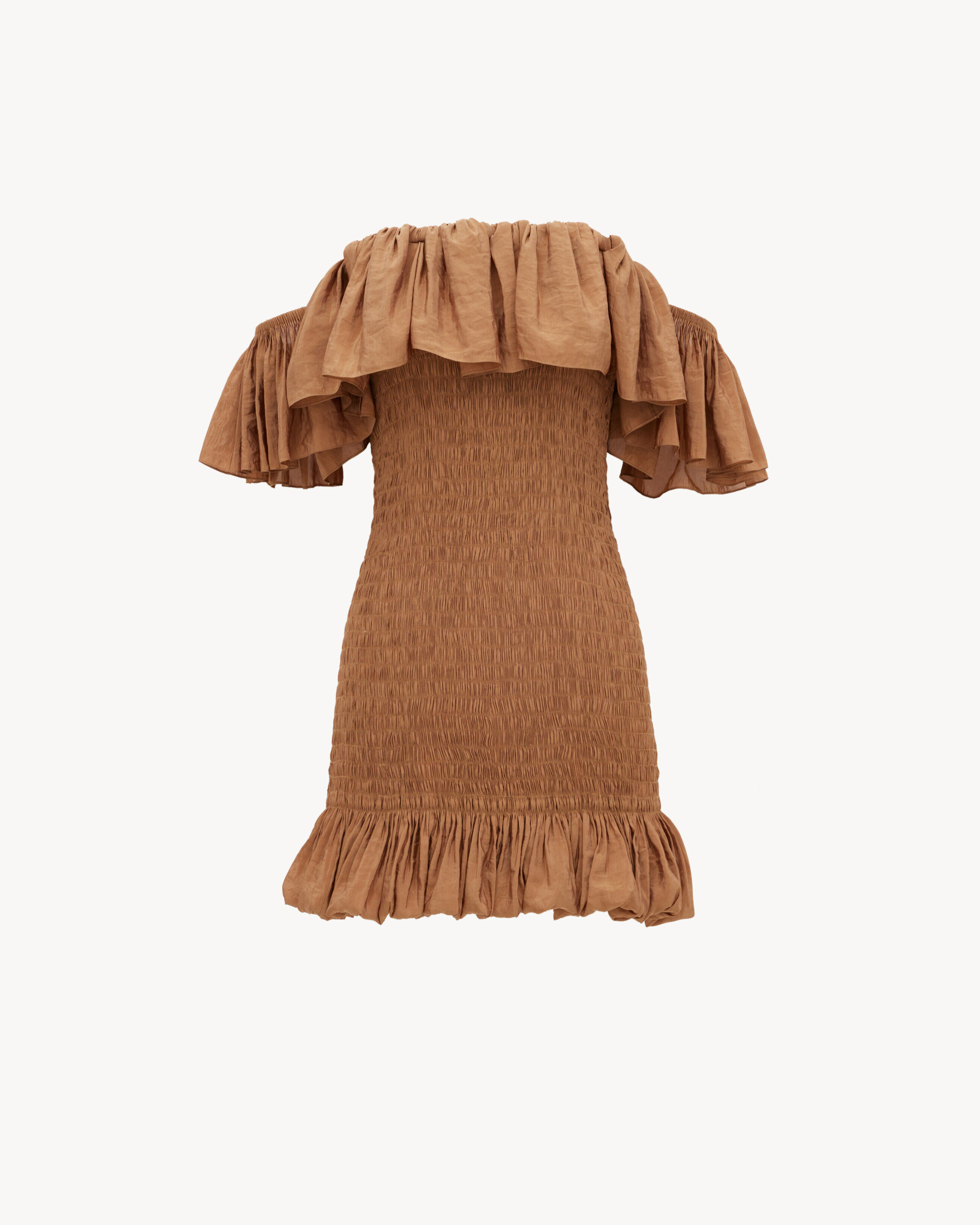 Saint Laurent Smocked Dress In Canvas - Amber - Women - 42