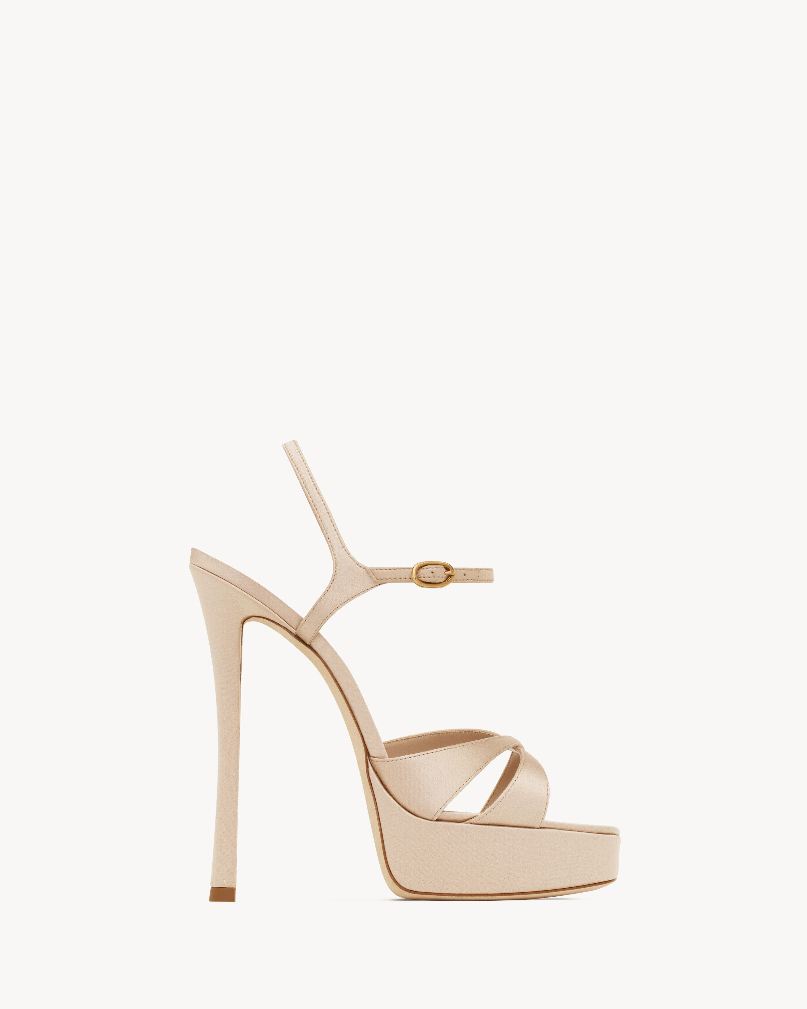 Saint Laurent Sandali Con Plateau Debbie In Crêpe Satin - Beige - Donna - 36.5