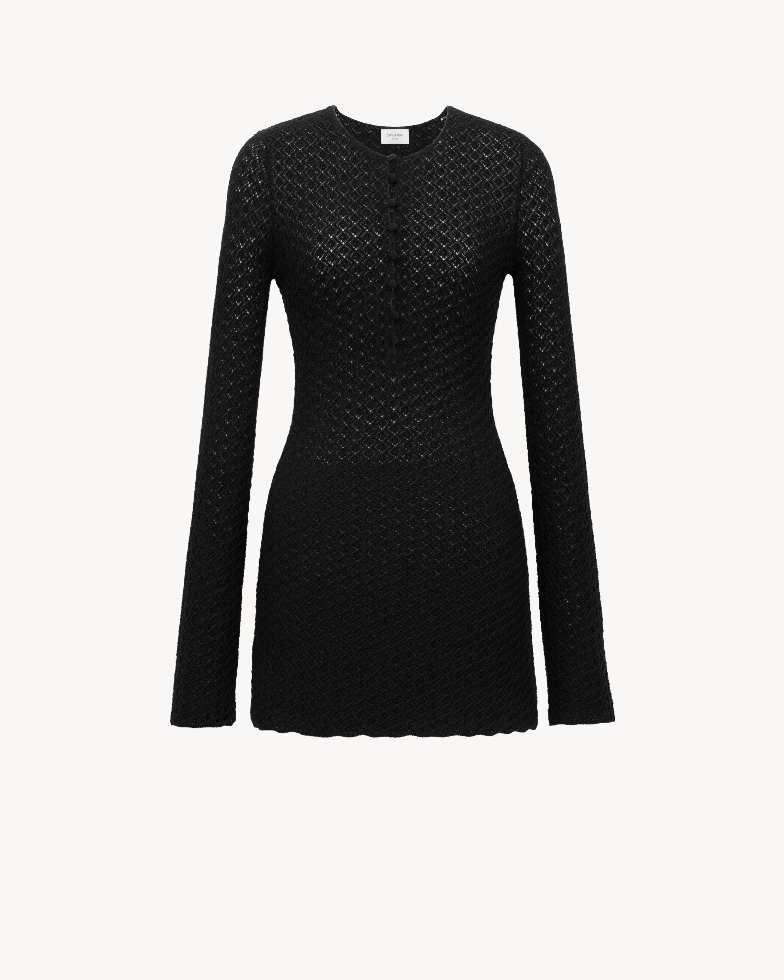 Saint Laurent Mini Dress In Crochet Knit - Black - Women - M