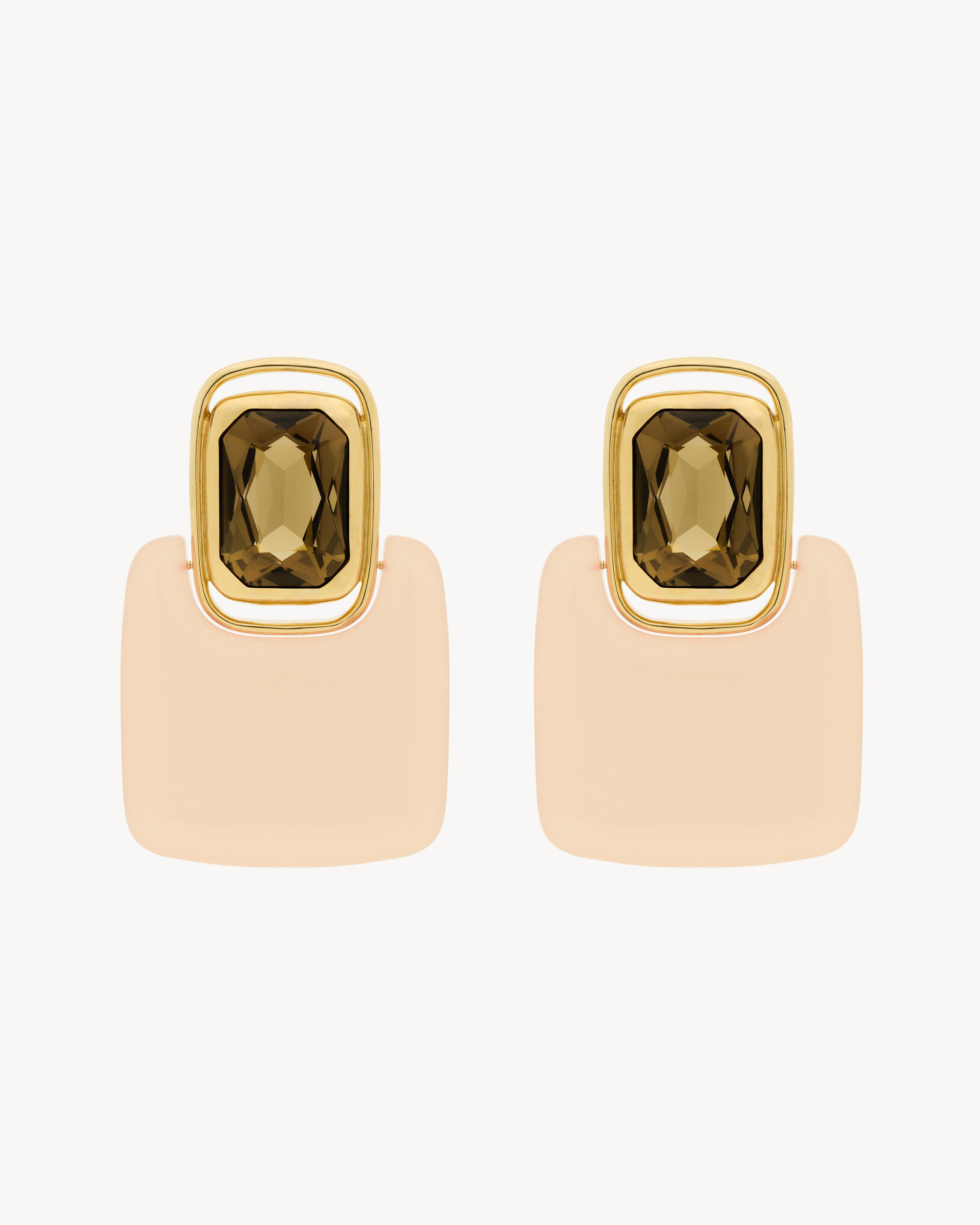 Saint Laurent Cabochon Square Earrings In Resin And Metal - Pink - Women