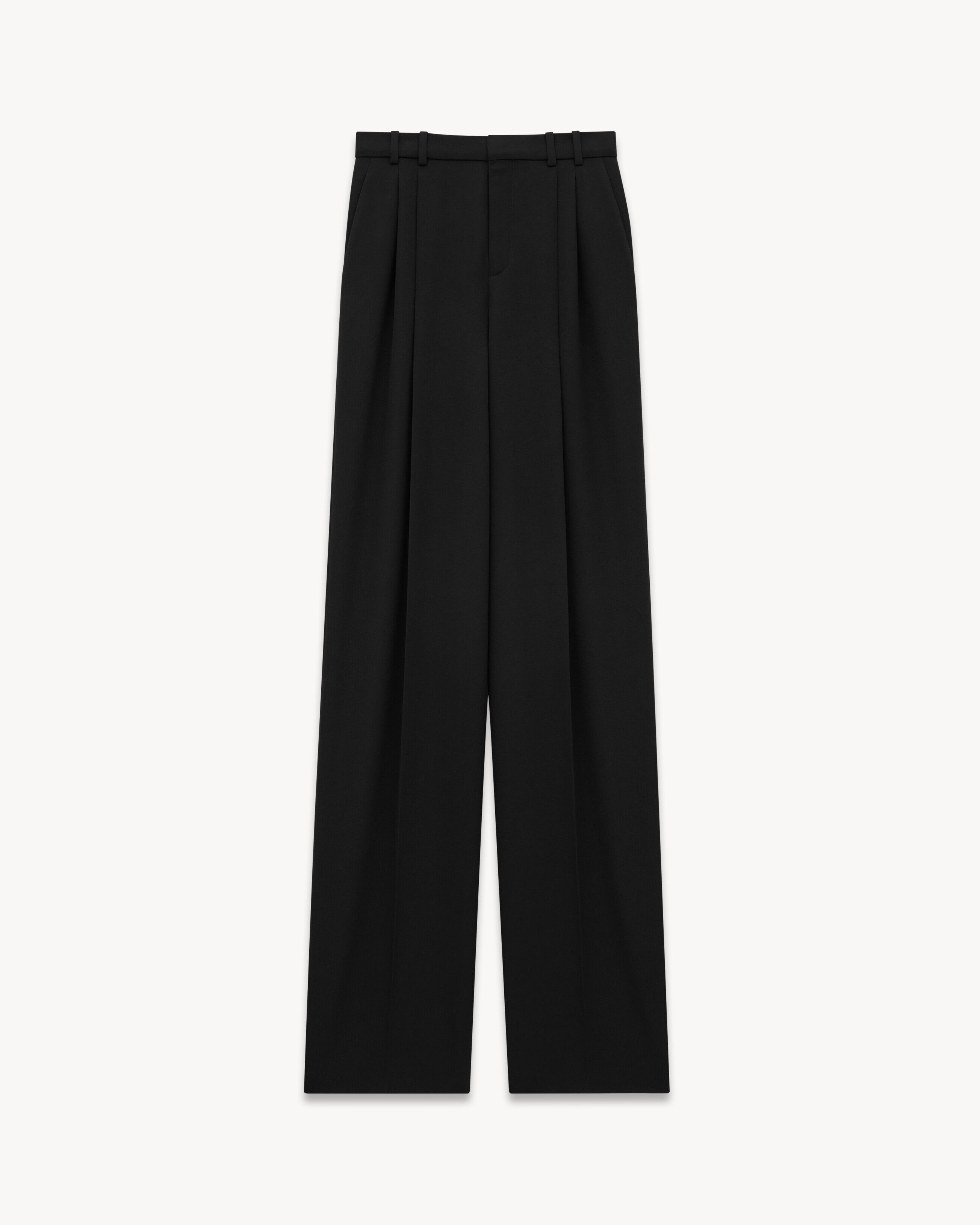 Saint Laurent - Pantalones Anchos En Grain De Poudre - Negro - Mujer - 34