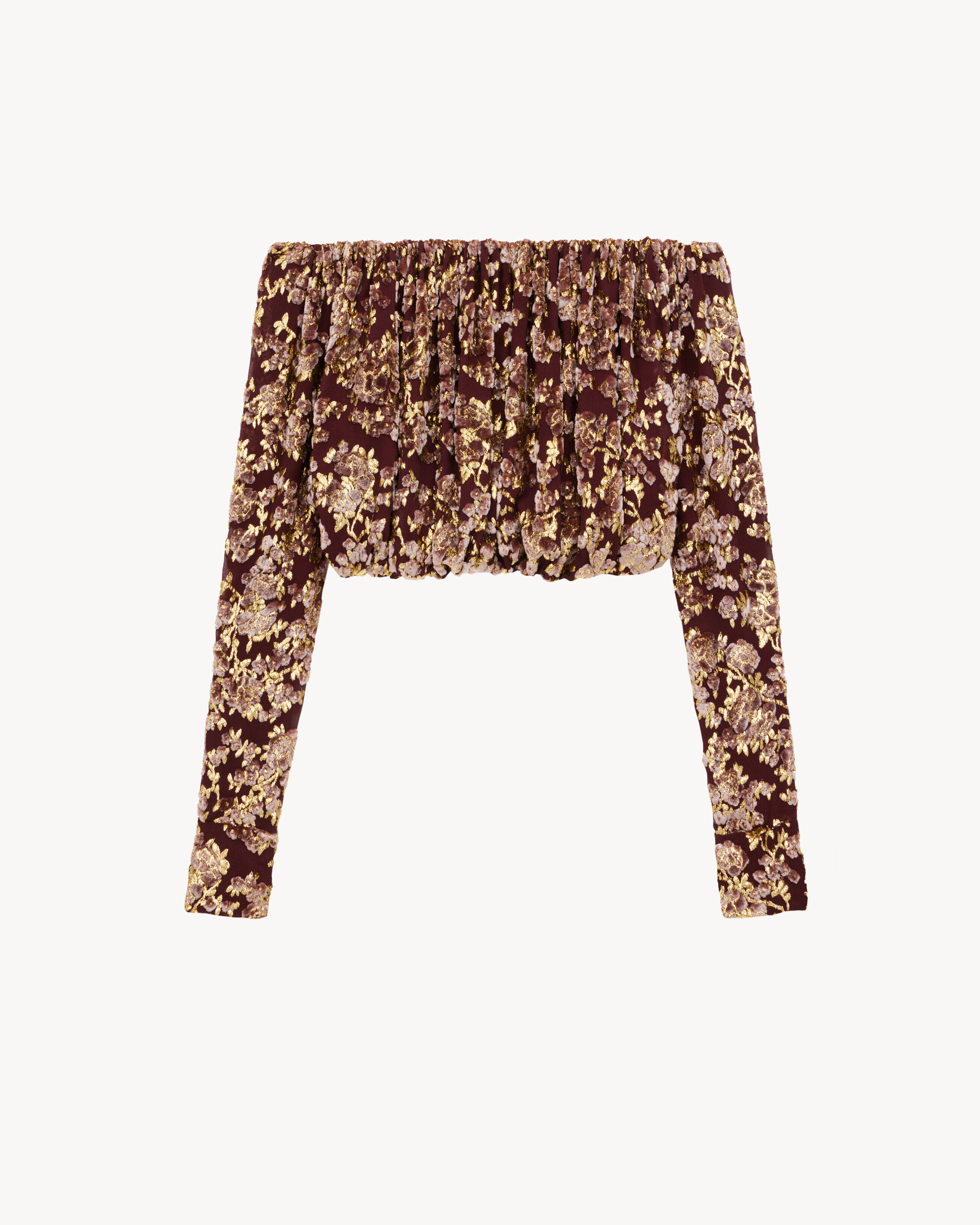 Saint Laurent Cropped Top In Lamé Dévoré Velvet - Red - Women - 38