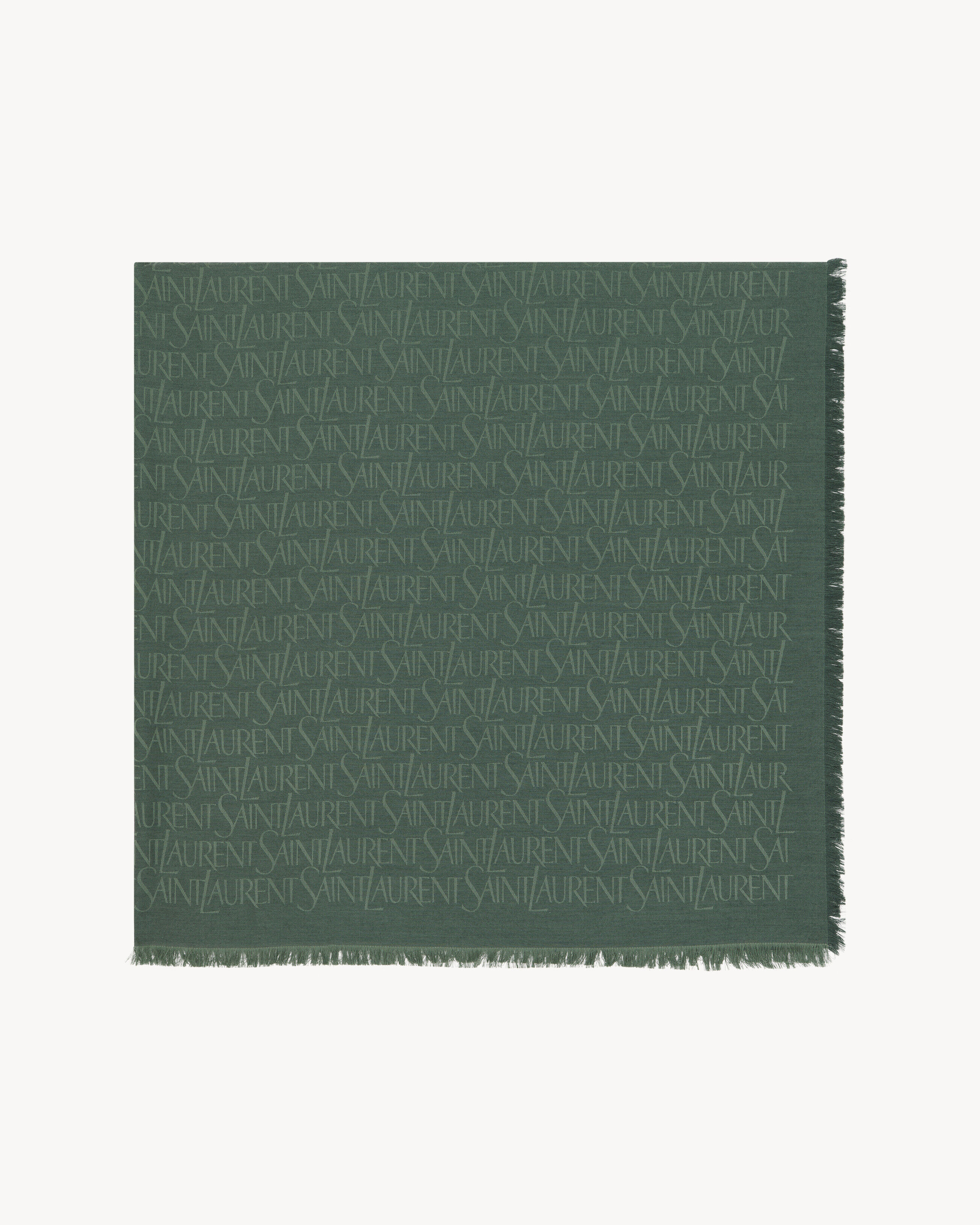 Saint Laurent Large Square Scarf In Silk And Wool Jacquard - Green - Women
