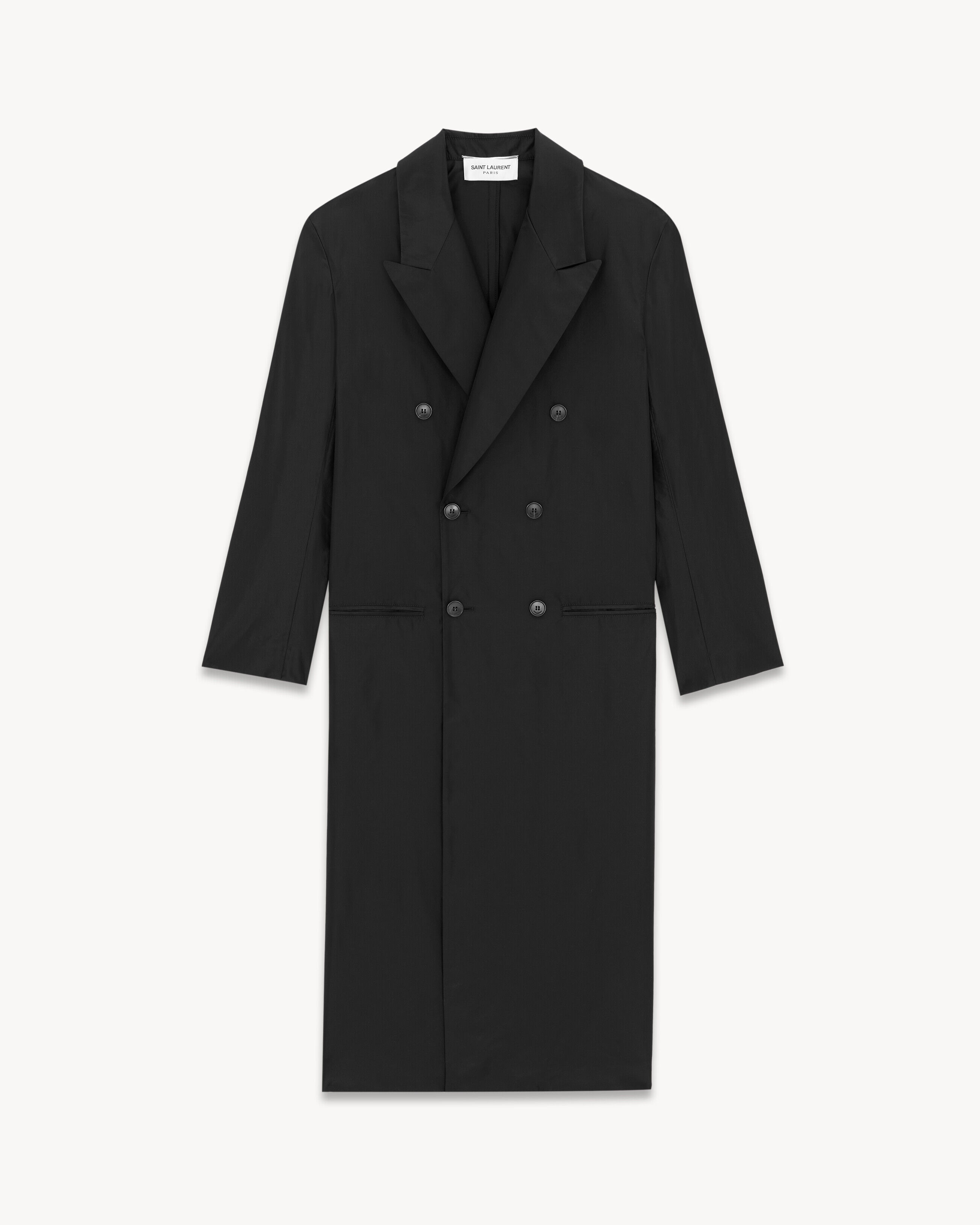 Saint Laurent Long Coat In Silk Taffeta - Black - Men - 42