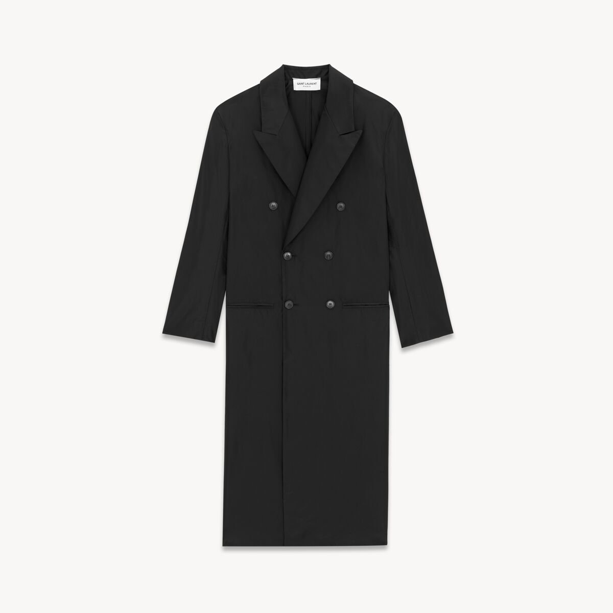 Saint Laurent Long Coat In Silk Taffeta - Black - Men - 48