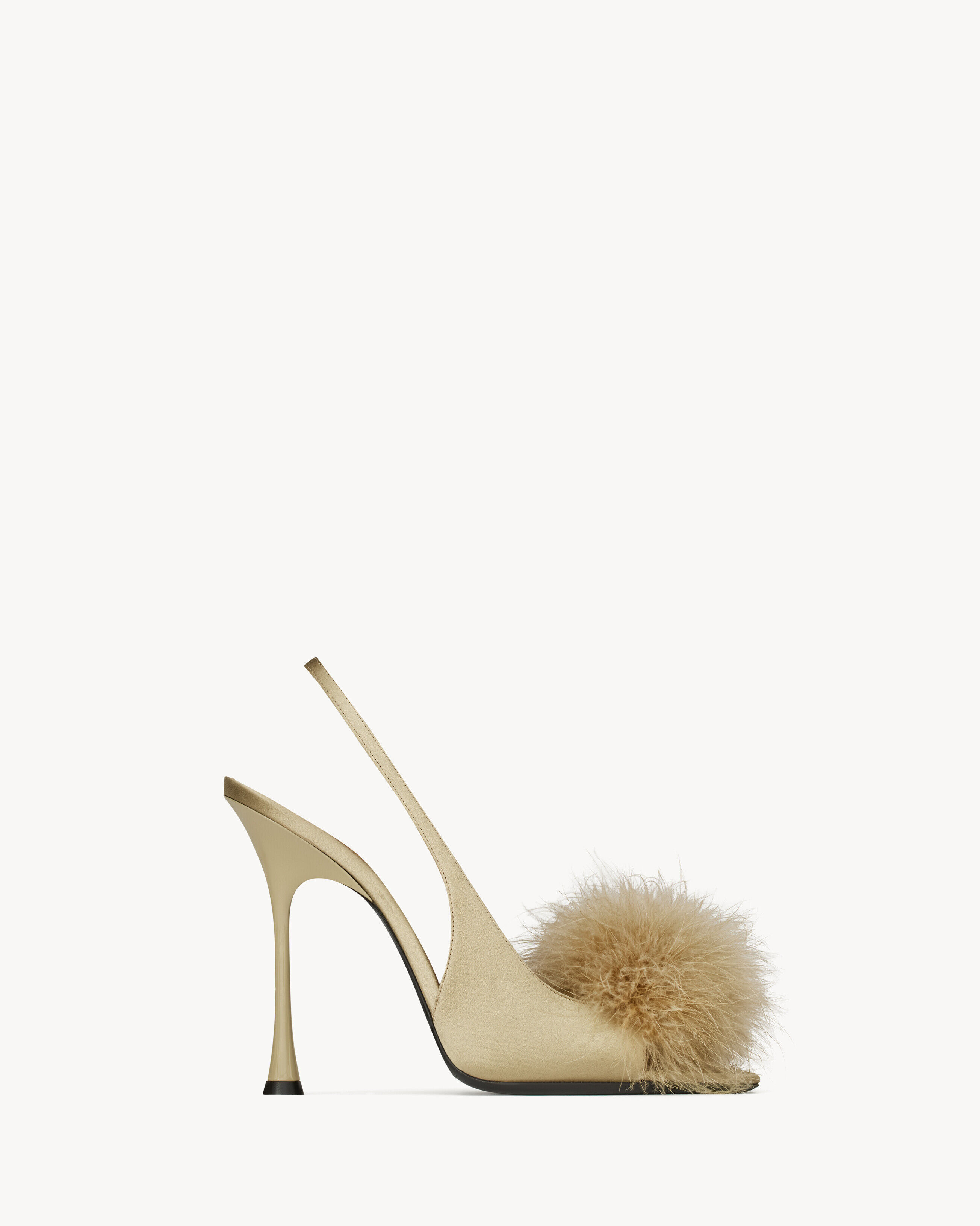 Saint Laurent Paradis Sandals In Satin And Feathers - Beige - Women - 35