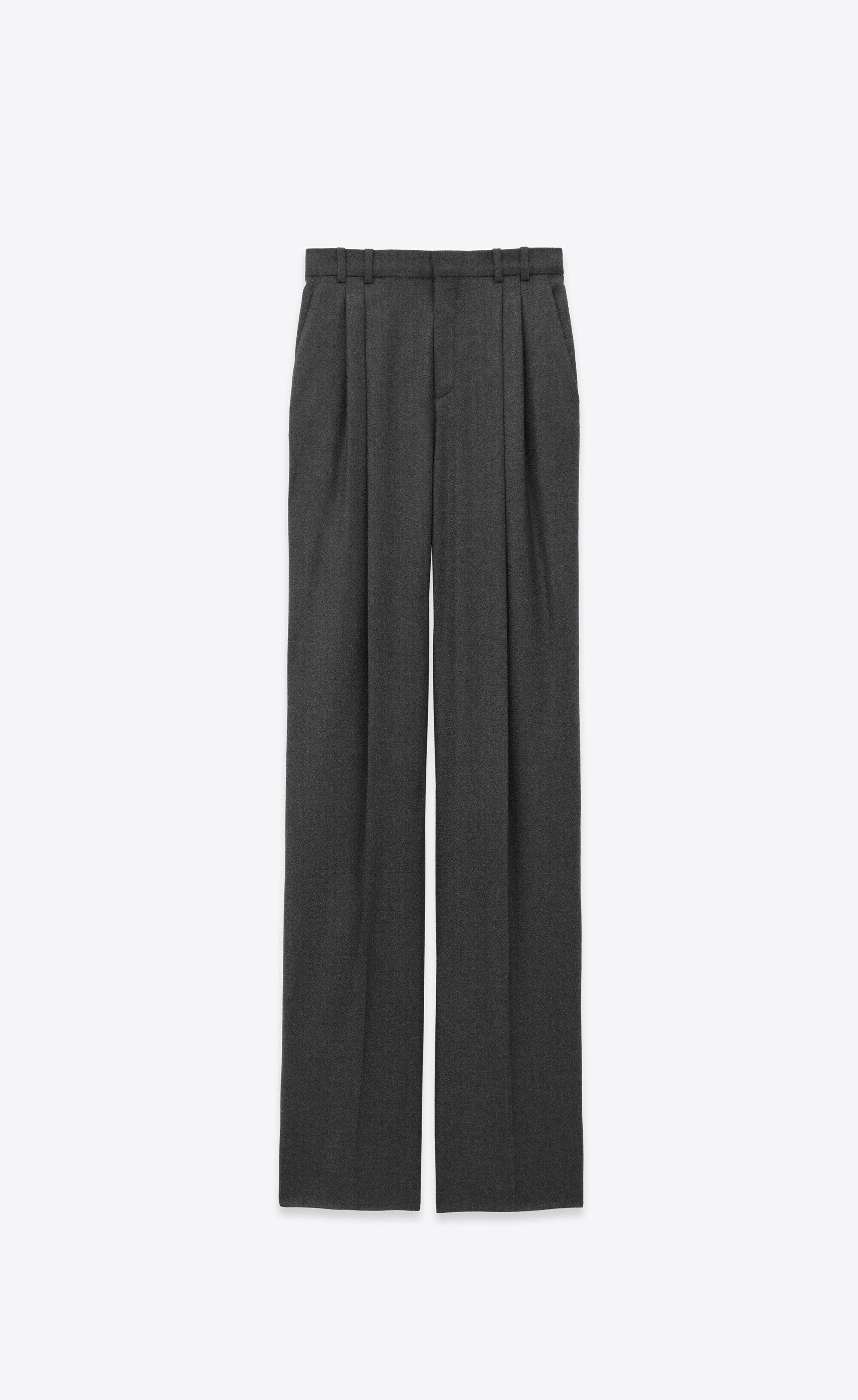 Saint Laurent - Pantalones Anchos De Cachemira - Gris - Mujer - 40
