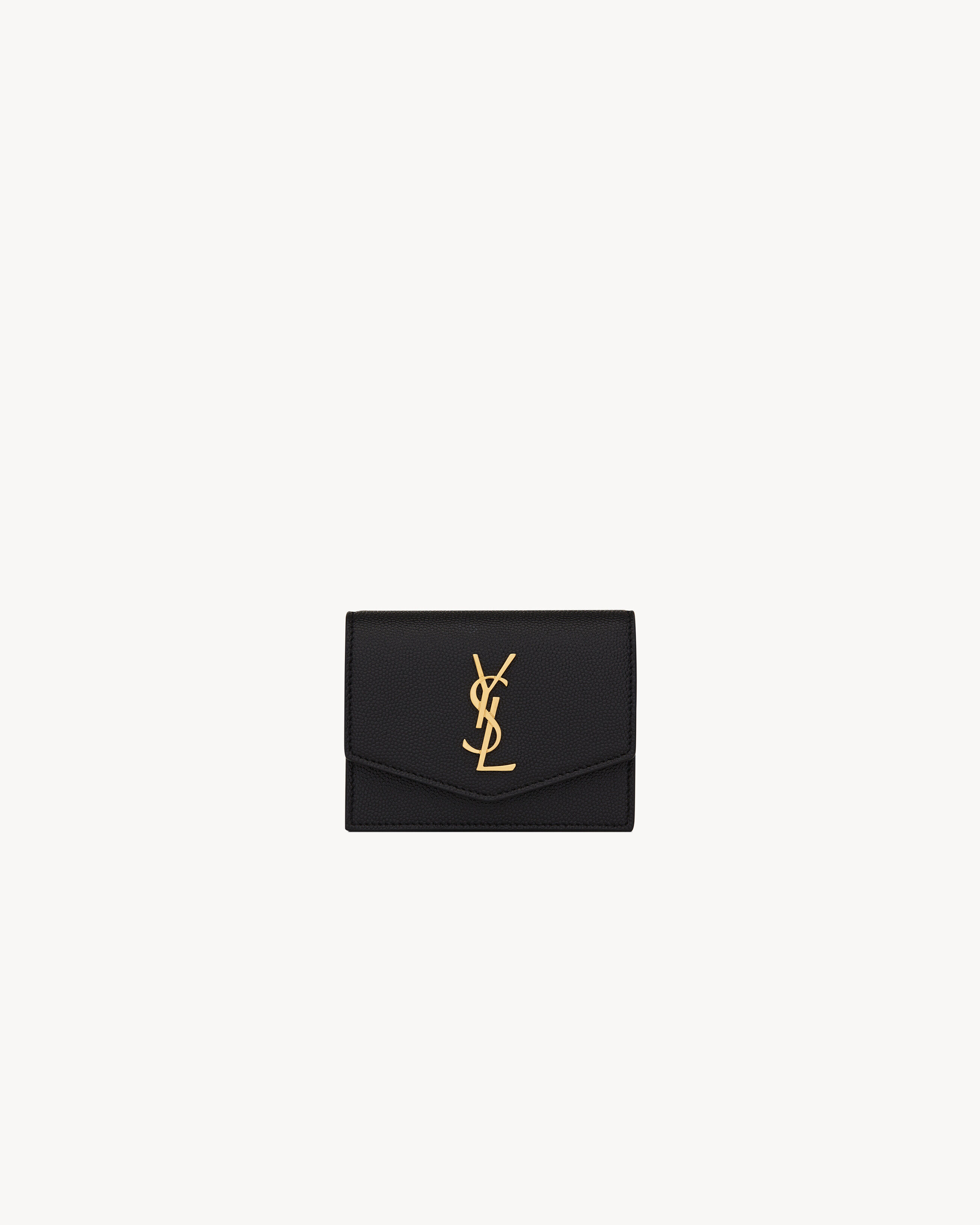 Saint Laurent Uptown Business-Card Case In Grain De Poudre Leather - Black - Women