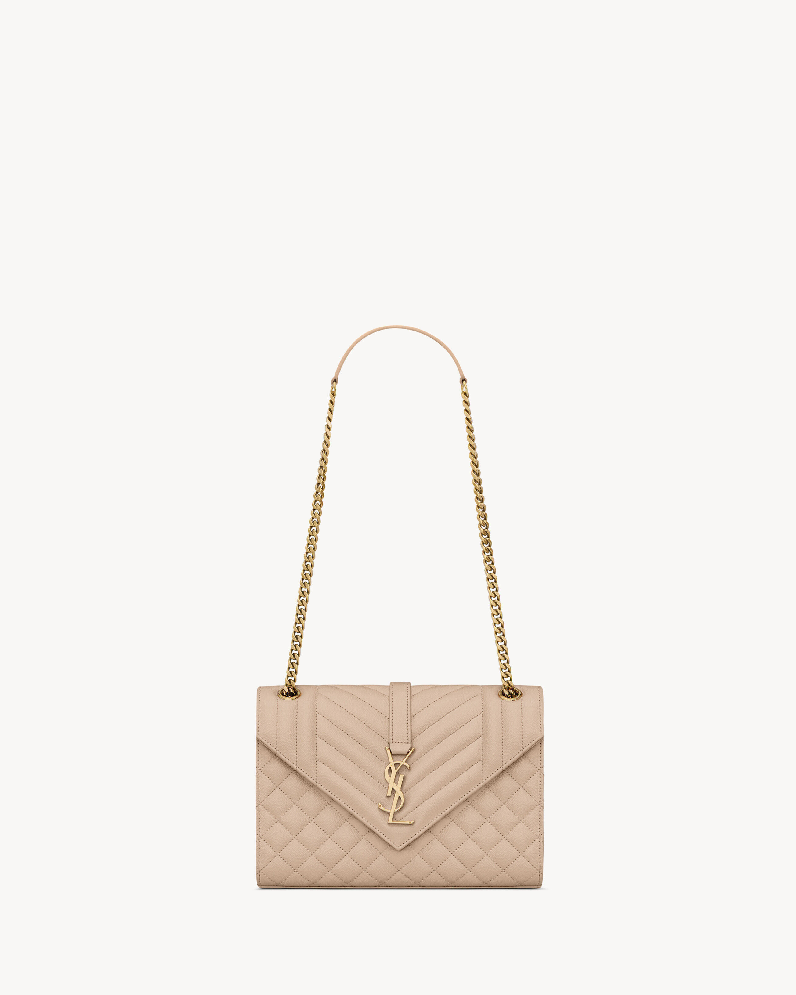 Saint Laurent Envelope Medium In Quilted Grain De Poudre Embossed Leather - Beige - Women