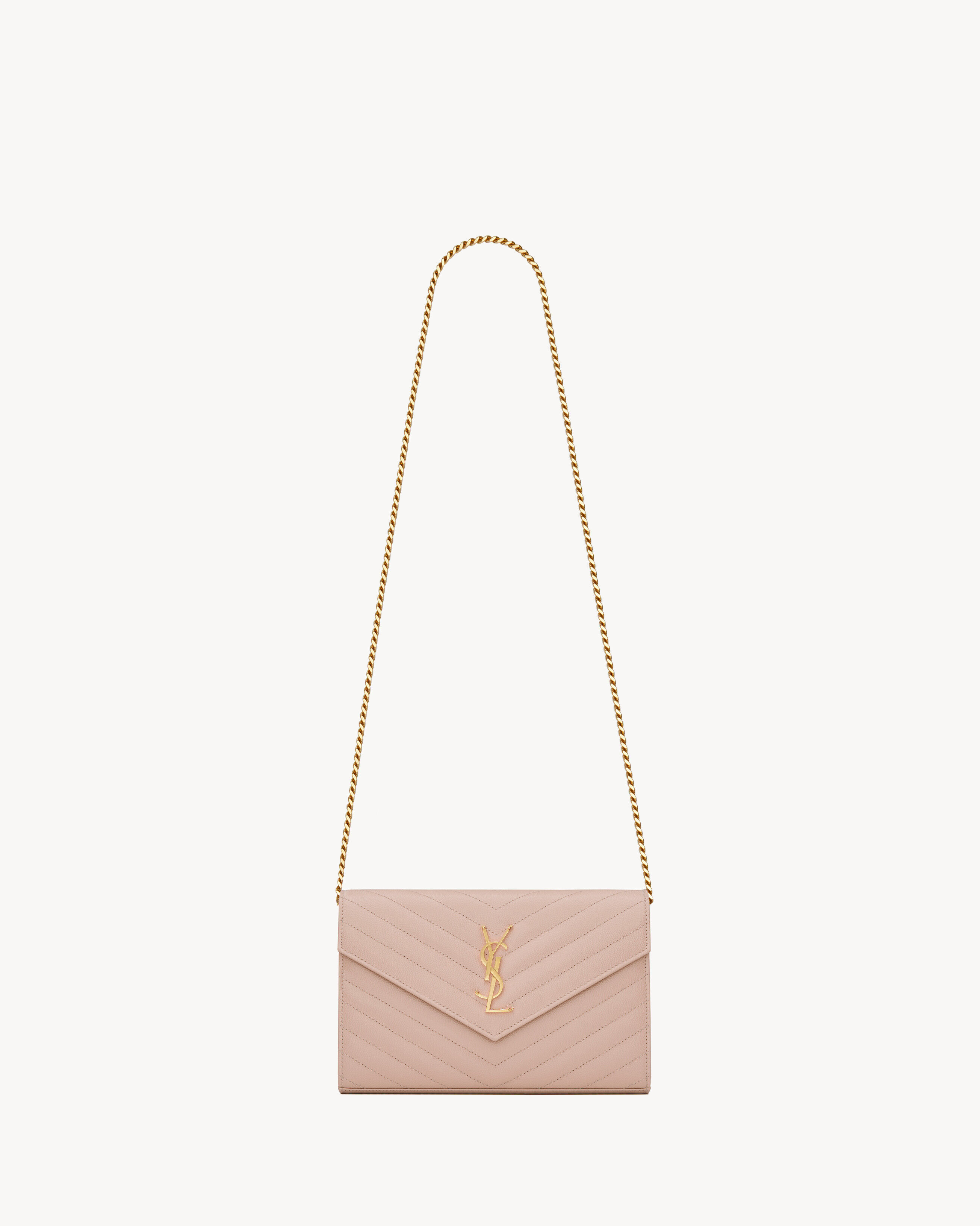 Saint Laurent Classic Cassandre Chain Wallet In Grain De Poudre Leather - Pink - Women