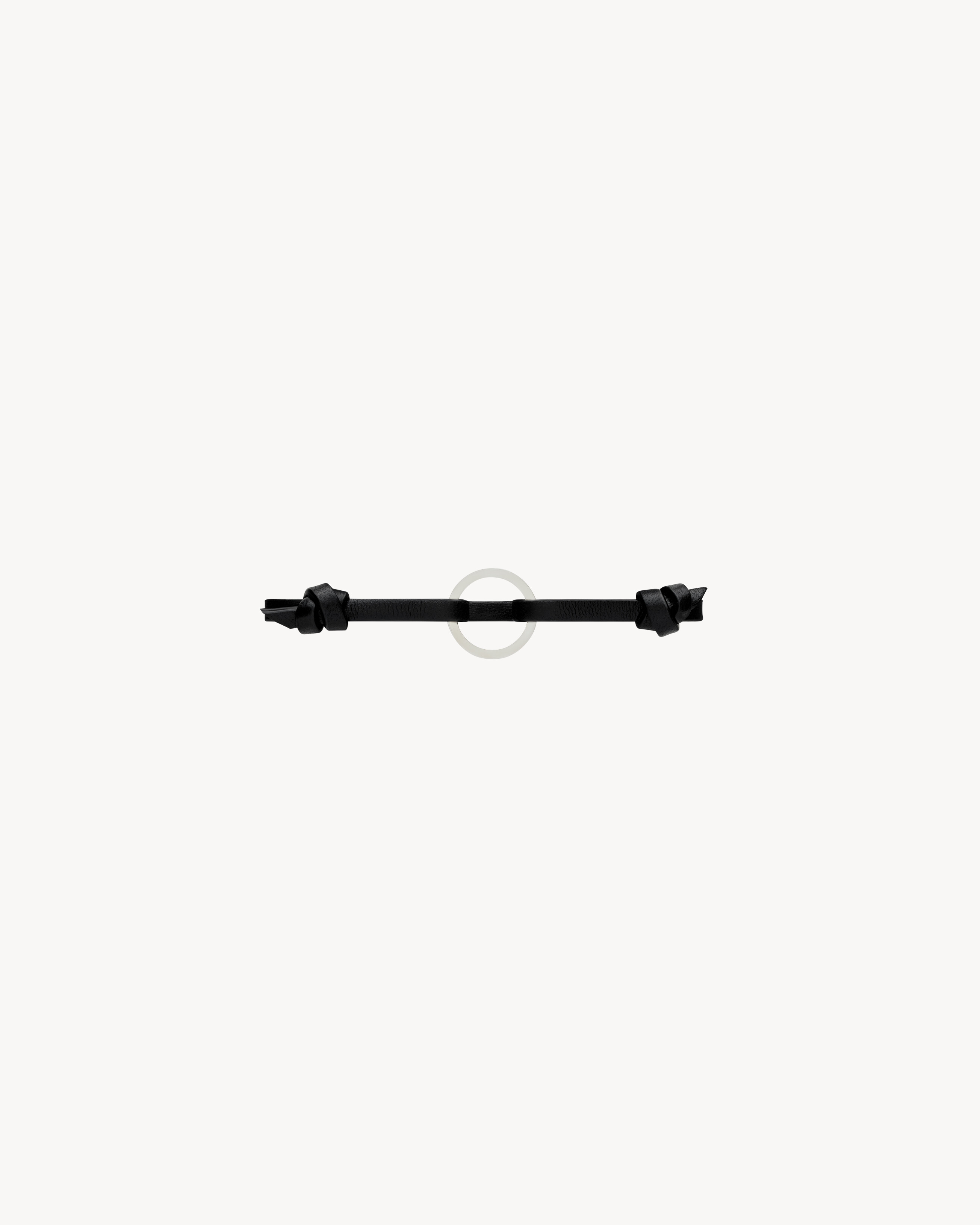 Saint Laurent Ring Bracelet In Leather And Sterling Silver - Black - Women - M