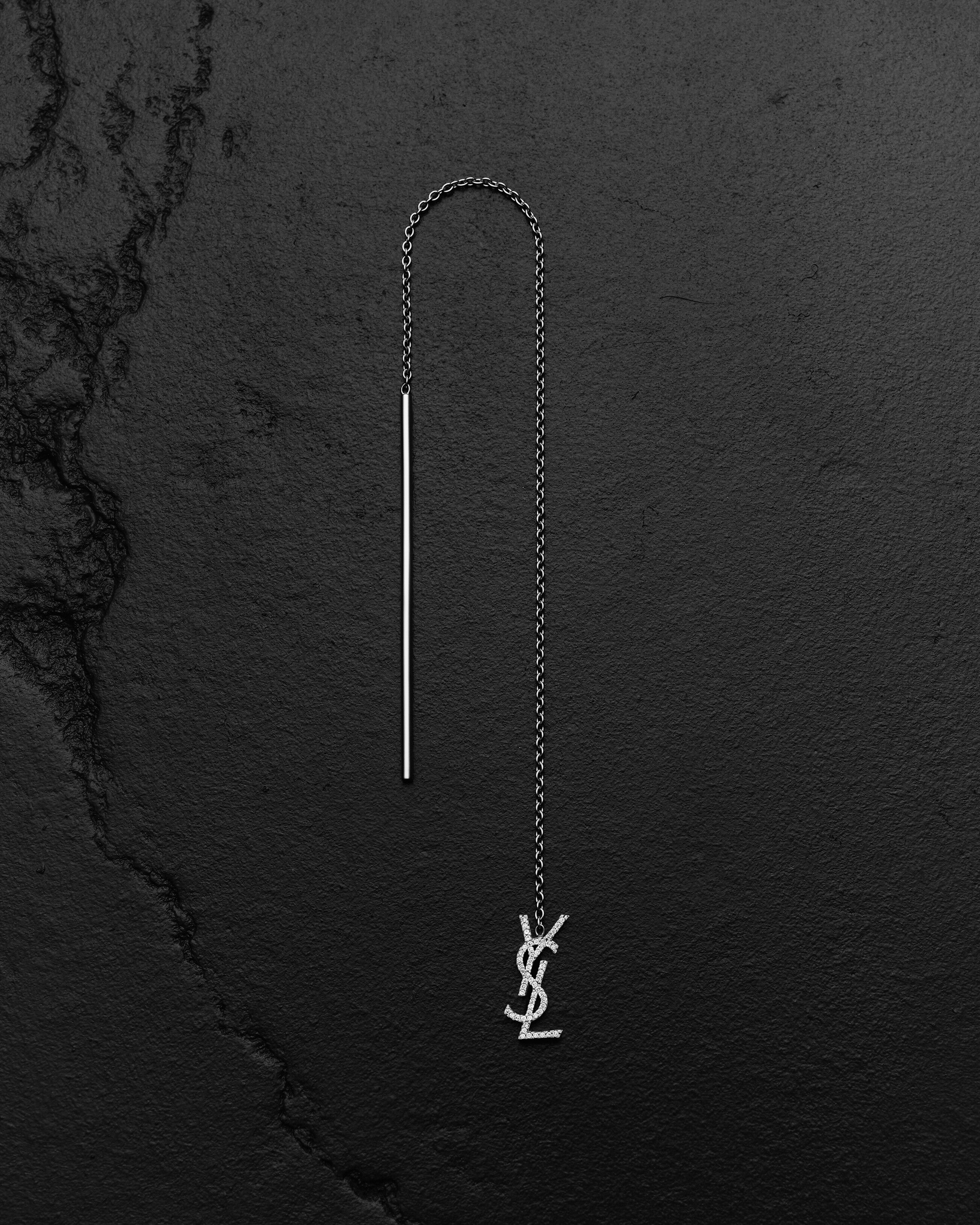Saint Laurent Orecchino A Goccia Cassandre In Oro Grigio 18 K Con Diamanti - Argento - Donna