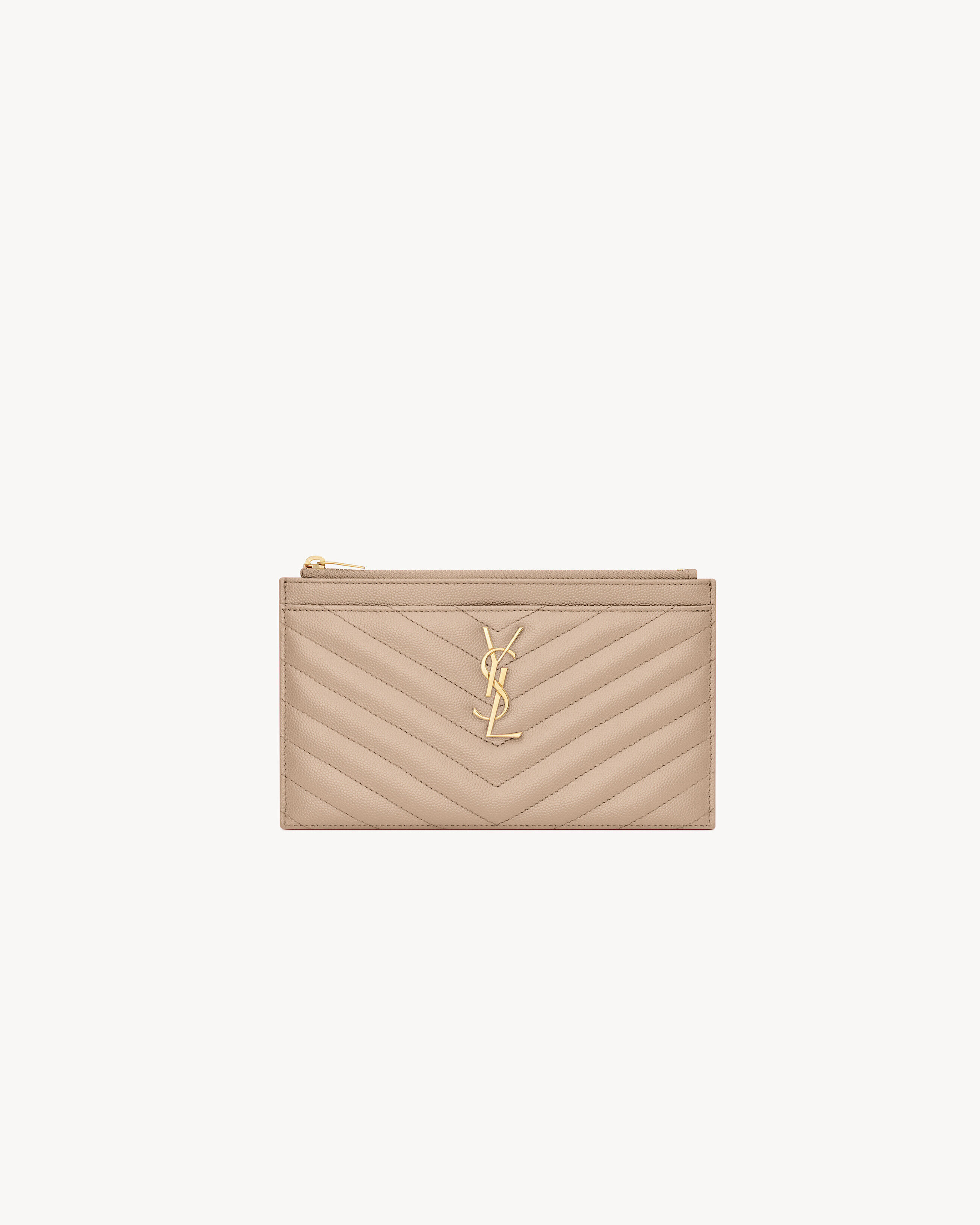 Saint Laurent Cassandre Matelassé Pouch In Grain De Poudre Leather - Beige - Women