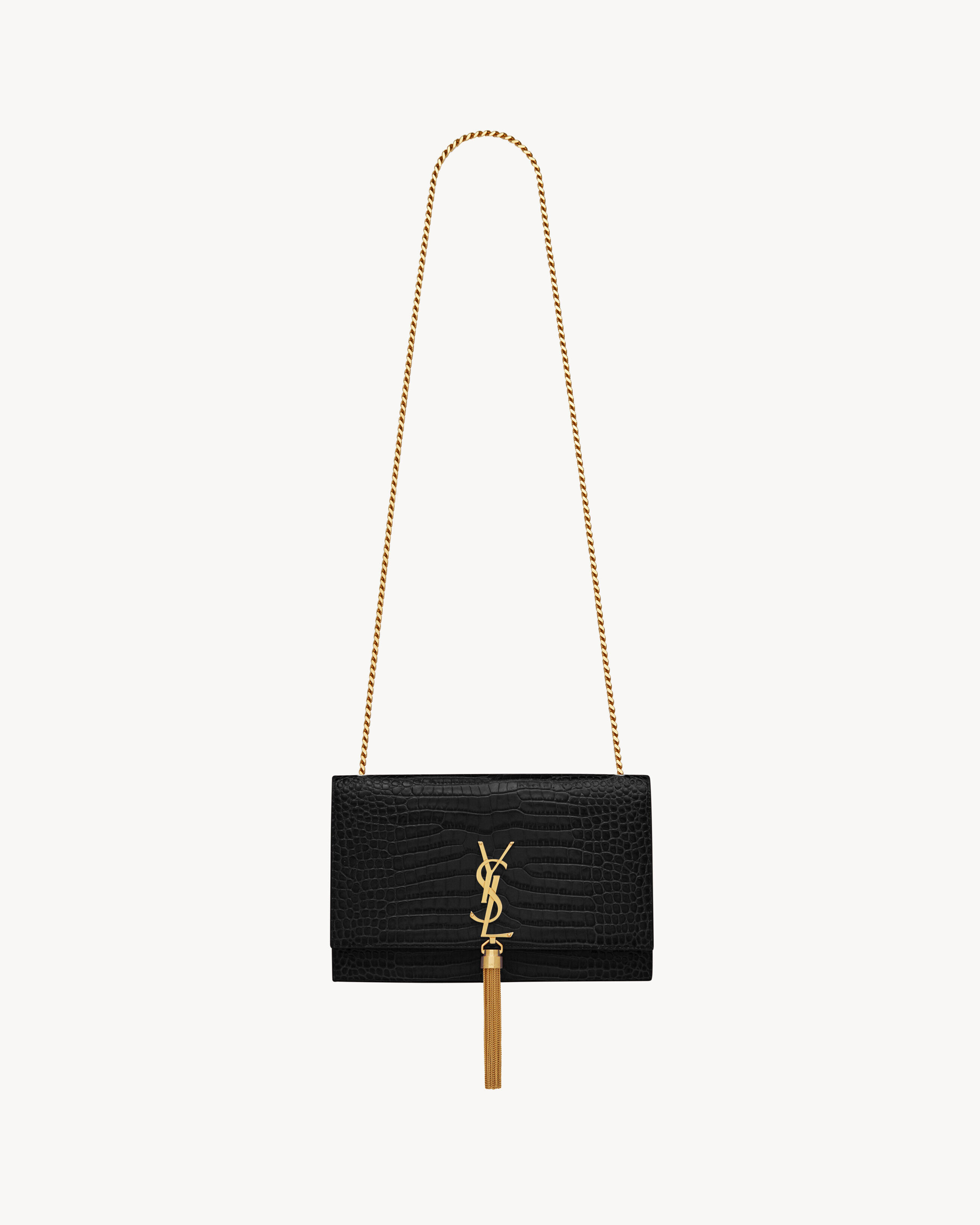 Saint Laurent Kate Medium Tassel In Crocodile-Embossed Leather - Black - Women