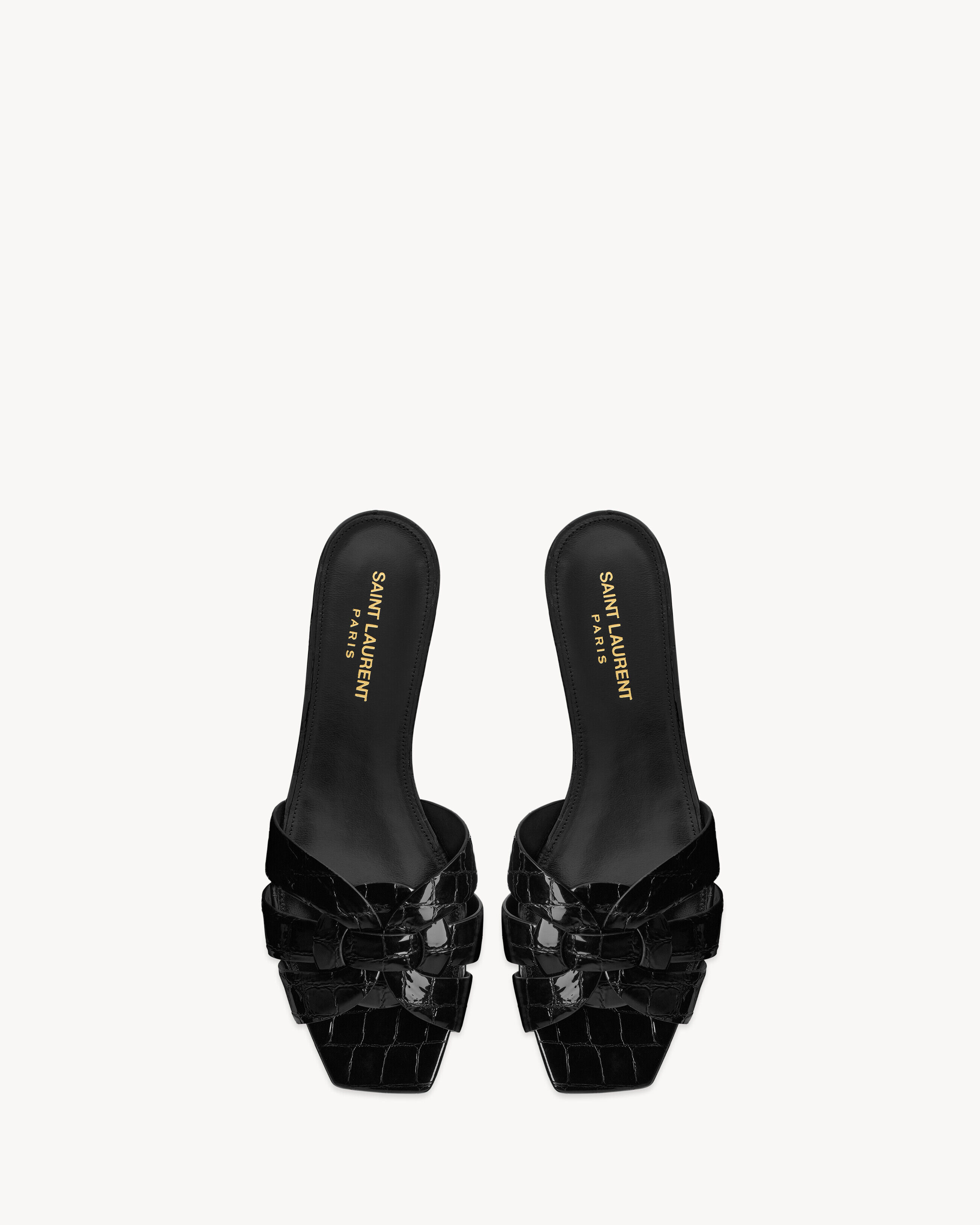 Saint Laurent Tribute Mules In Crocodile Embossed Leather - Black - Women - 37