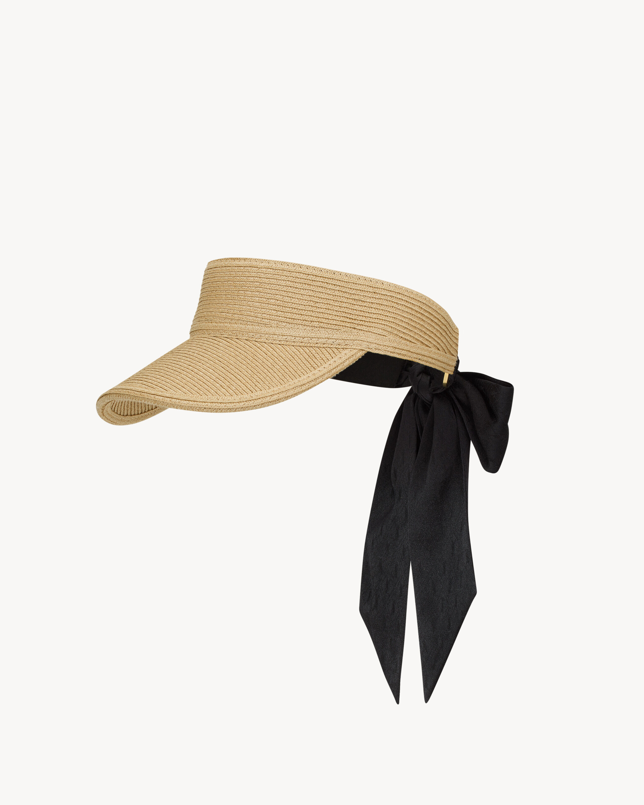 Saint Laurent Visor In Straw With Scarf - Beige