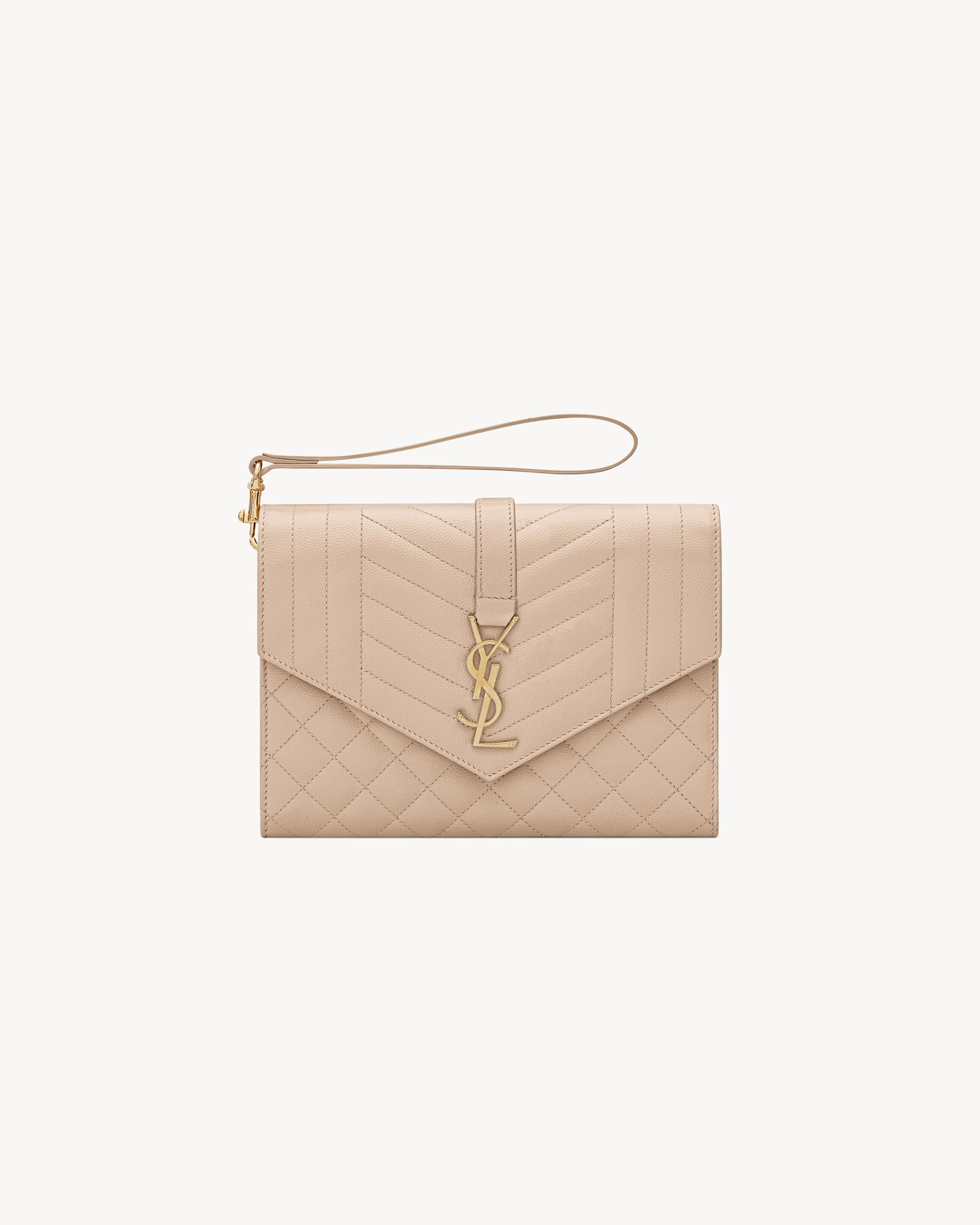 Saint Laurent Envelope Flap Pouch In Mix Matelassé Grain De Poudre Leather - Beige - Women