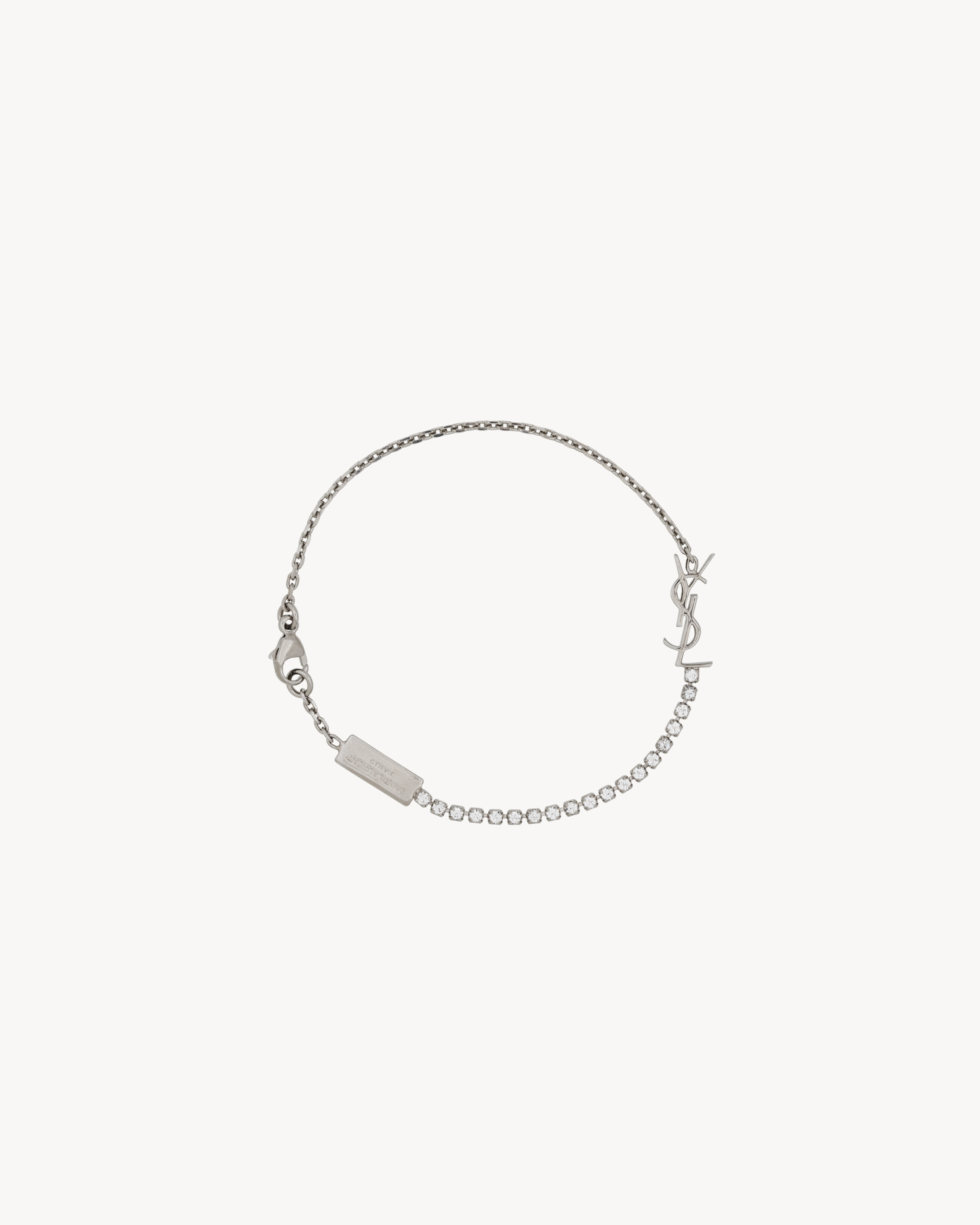 Saint Laurent Cassandre Charm Bracelet In Metal And Rhinestone - Silver - Women - L