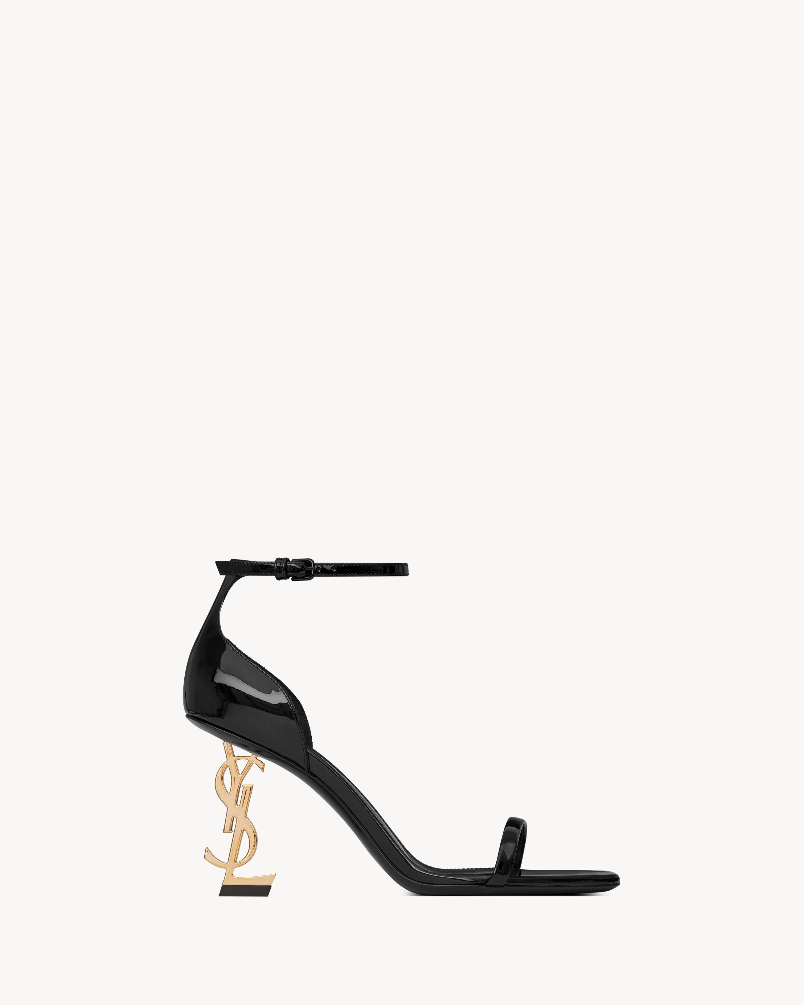 Saint Laurent - Sandalias Opyum De Charol Con Tacón Dorado - Negro - Mujer - 41.5