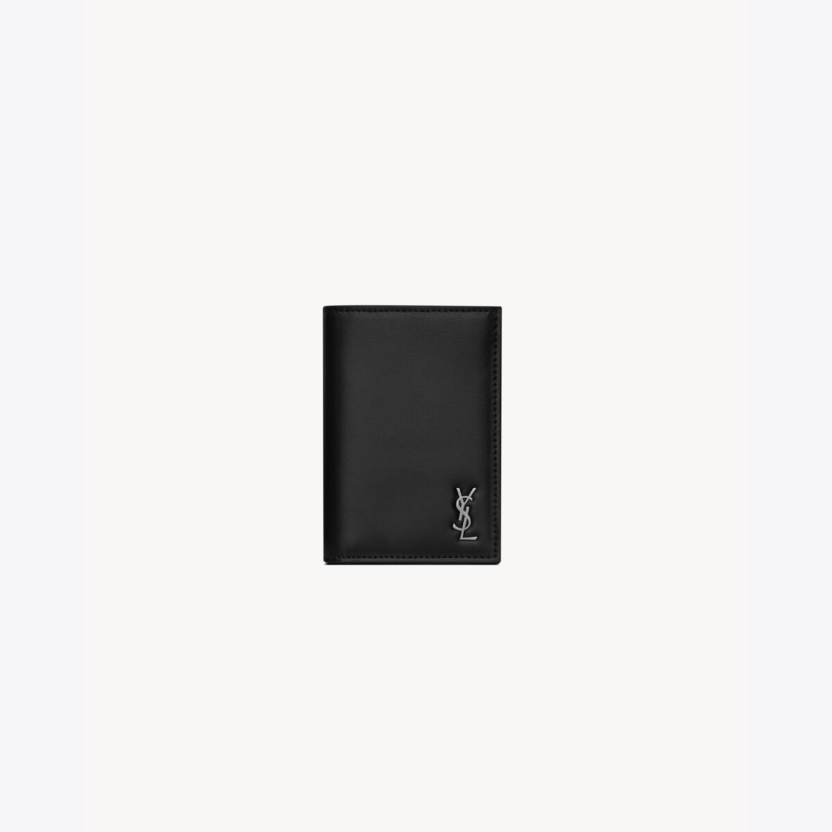 Saint Laurent Tiny Cassandre Credit Card Wallet In Matte Leather - Black - Men