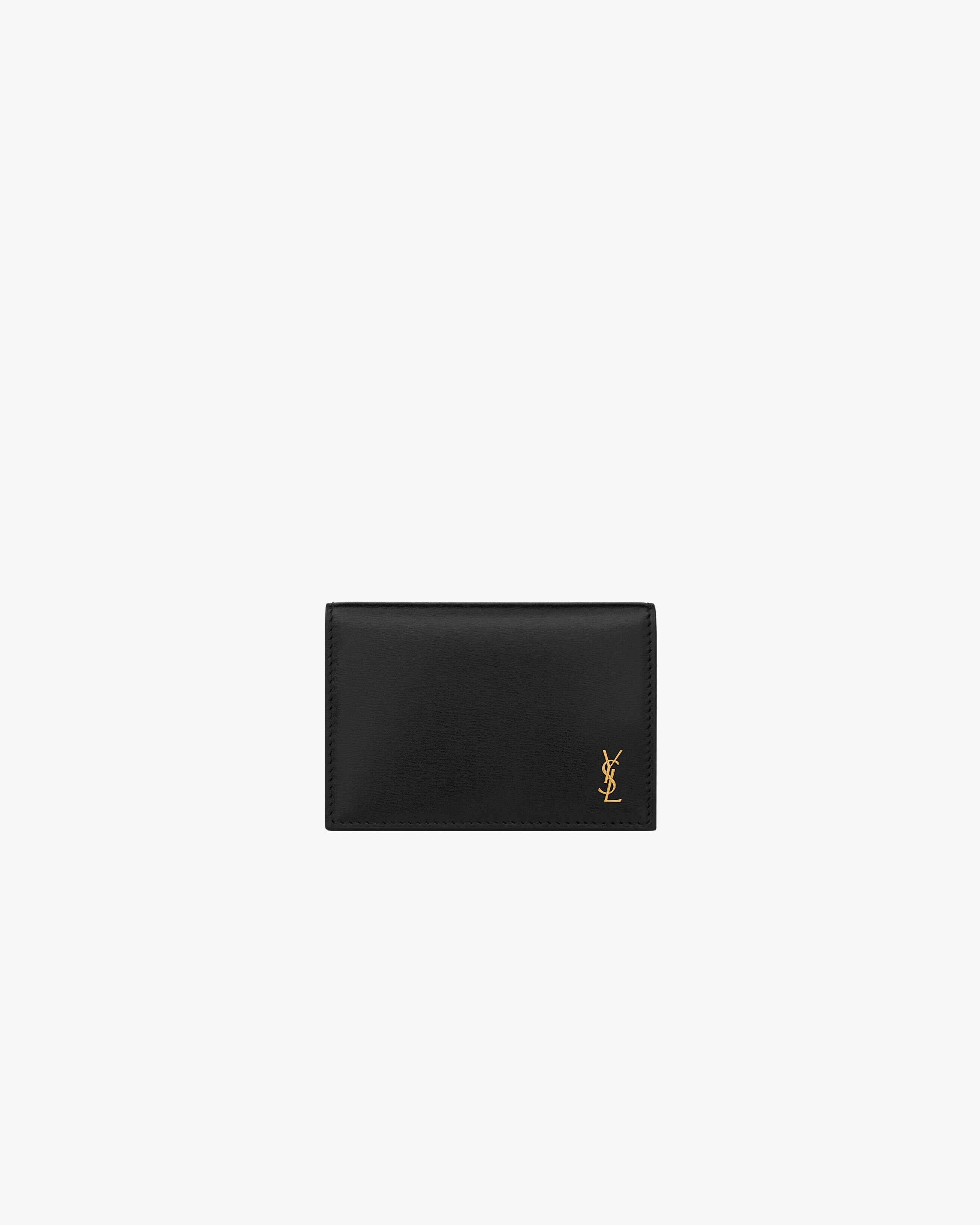 Saint Laurent Tiny Cassandre Business Card Case In Glossy Leather - Black - Men