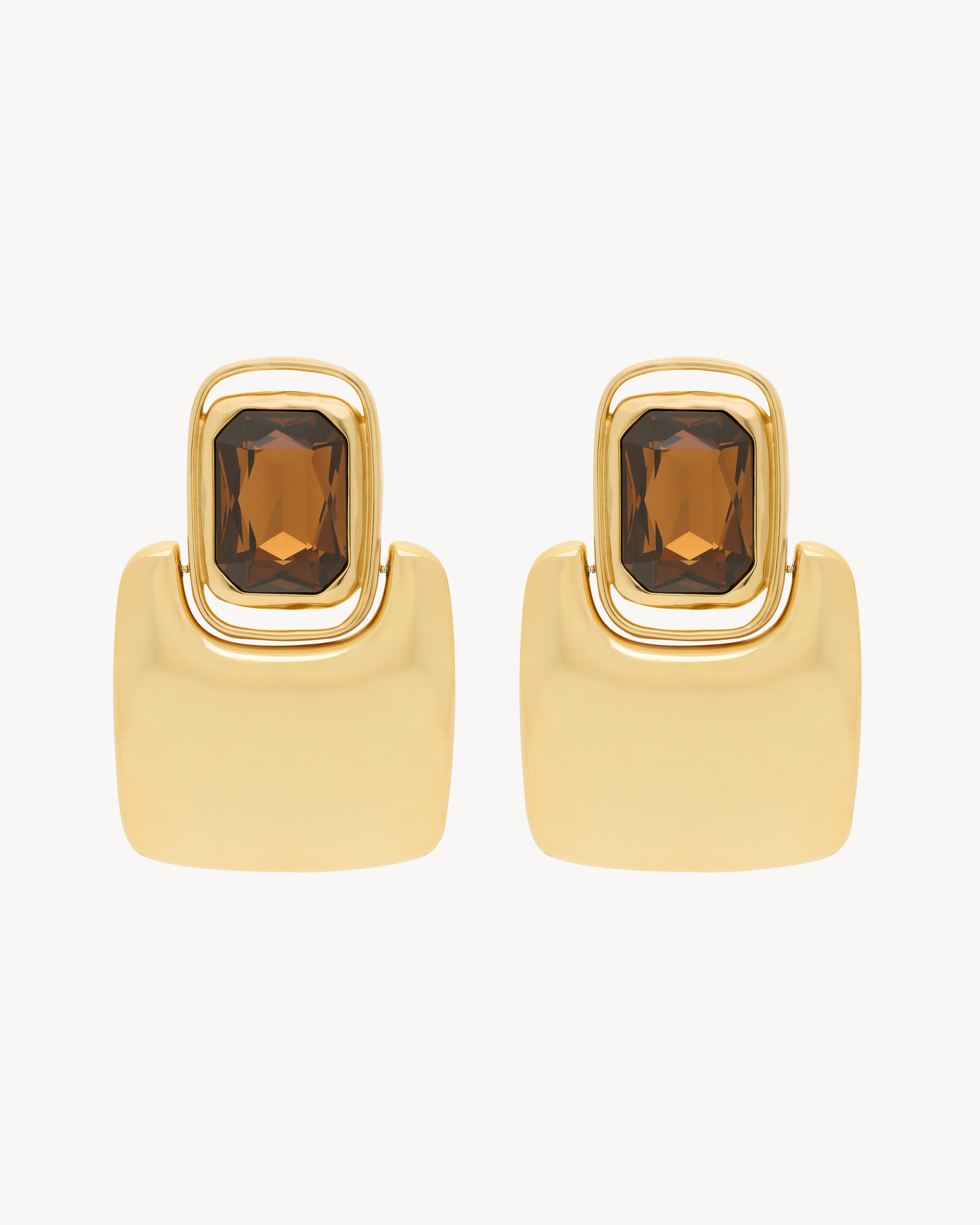 Saint Laurent Cabochon Square Earrings In Metal - Amber - Women