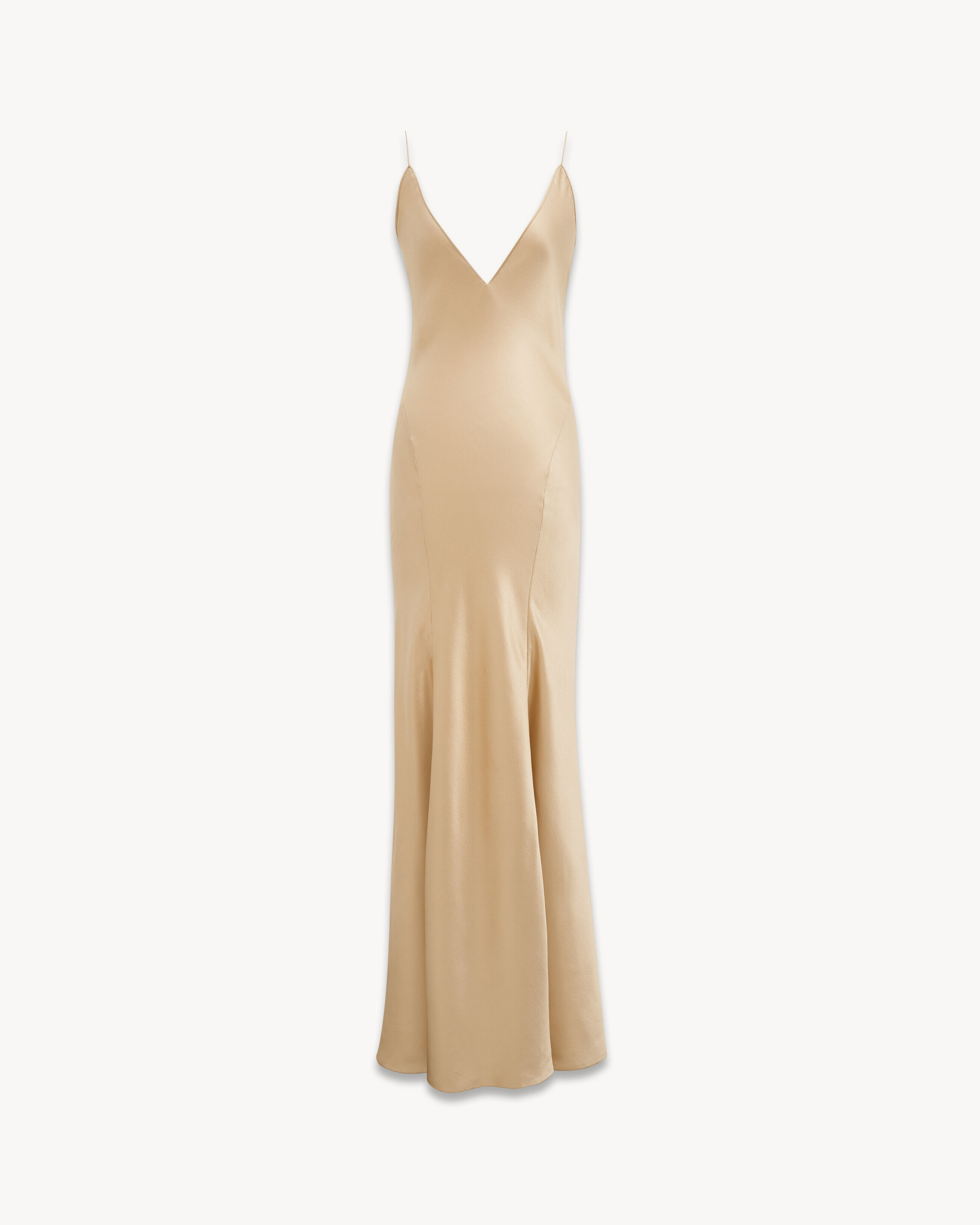 Saint Laurent V-Neck Dress In Silk Satin - Beige - Women - 42